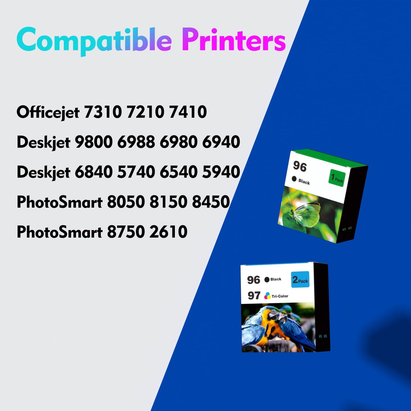 Remanufactured 96 97 Ink Cartridge Replacement for HP 96/97 for Printer DeskJet 6940 6540 5940 6840 9800 6980 OfficeJet 7310 7410 7210 PhotoSmart 8150 8450 8050 (1 96 Black, 1 97 Color)