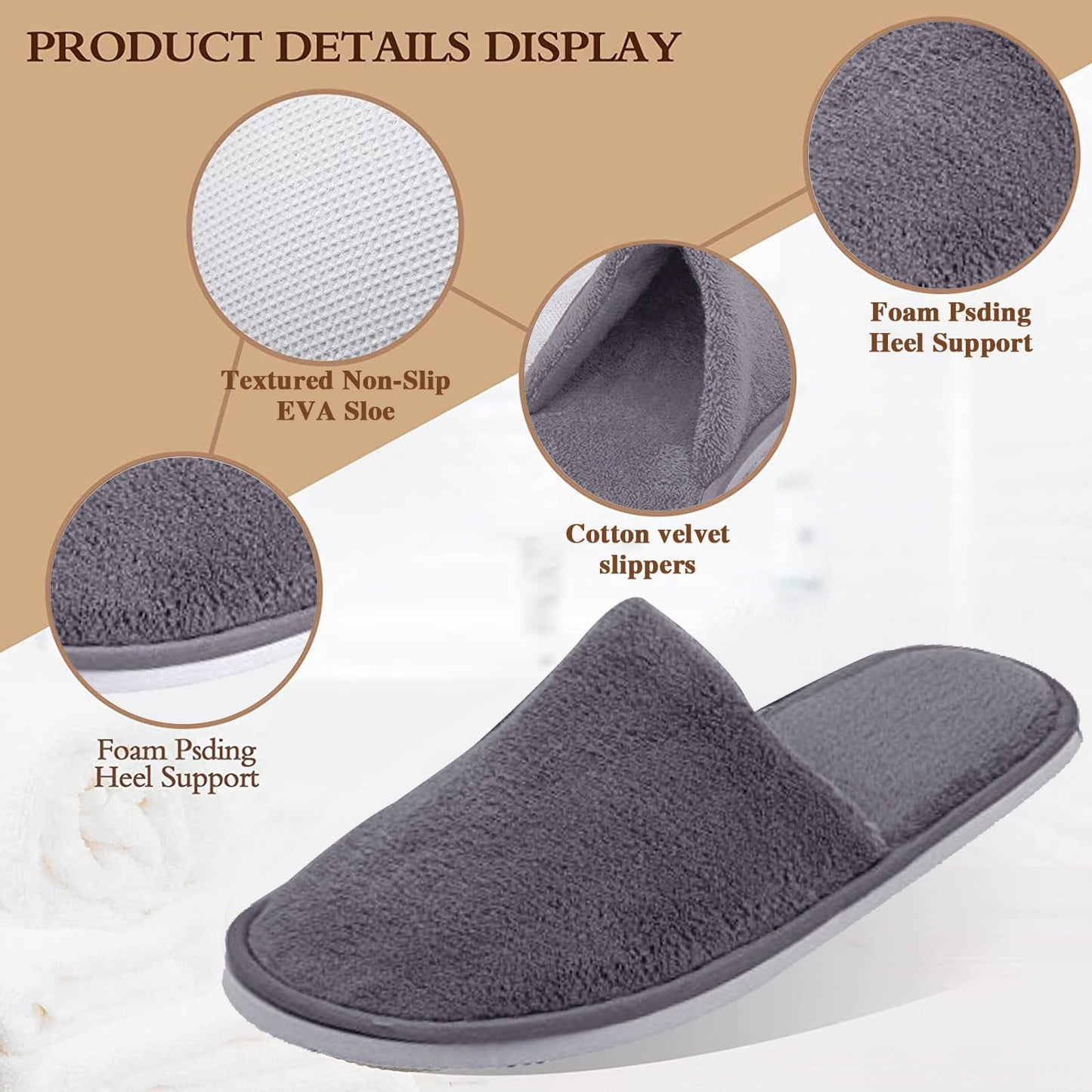 12 Pairs Disposable Slippers, Washable Home House Slipers Non Slip Spa Slippers Grey Reusable Indoor Slippers for Women Men Guest Hotel Home Travel