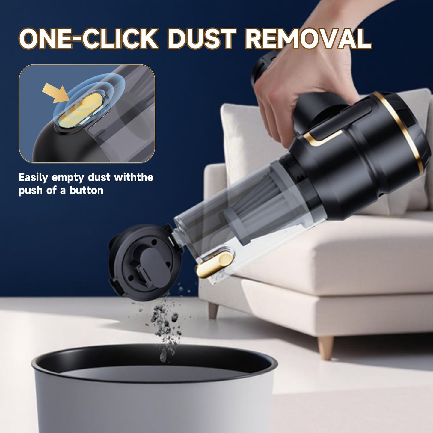 Car Vacuum Cleaner Cordless with Battery and 3-Segment Display,23000PA High Power Mini Vacuum Cleaner,Rechargeable Handheld Vacuum Cleaner,Portable Vacuum for Pet Hair, Home, Office