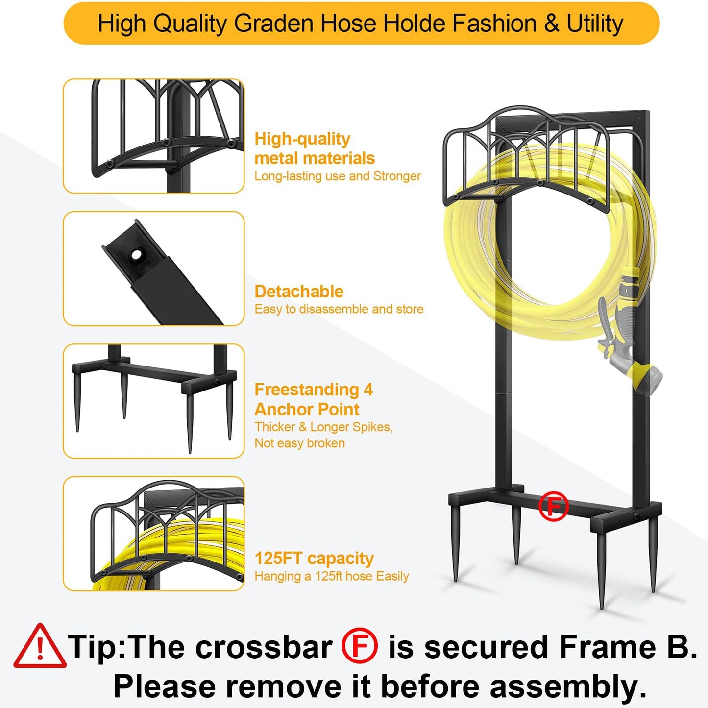 Shomextol Garden Hose Holder -Upgraded Hose Holder Holds 100-feet Hose,Freestanding Heavy Duty Hose Hanger,Sturdy Hose Stand for Lawn & Yard,Black