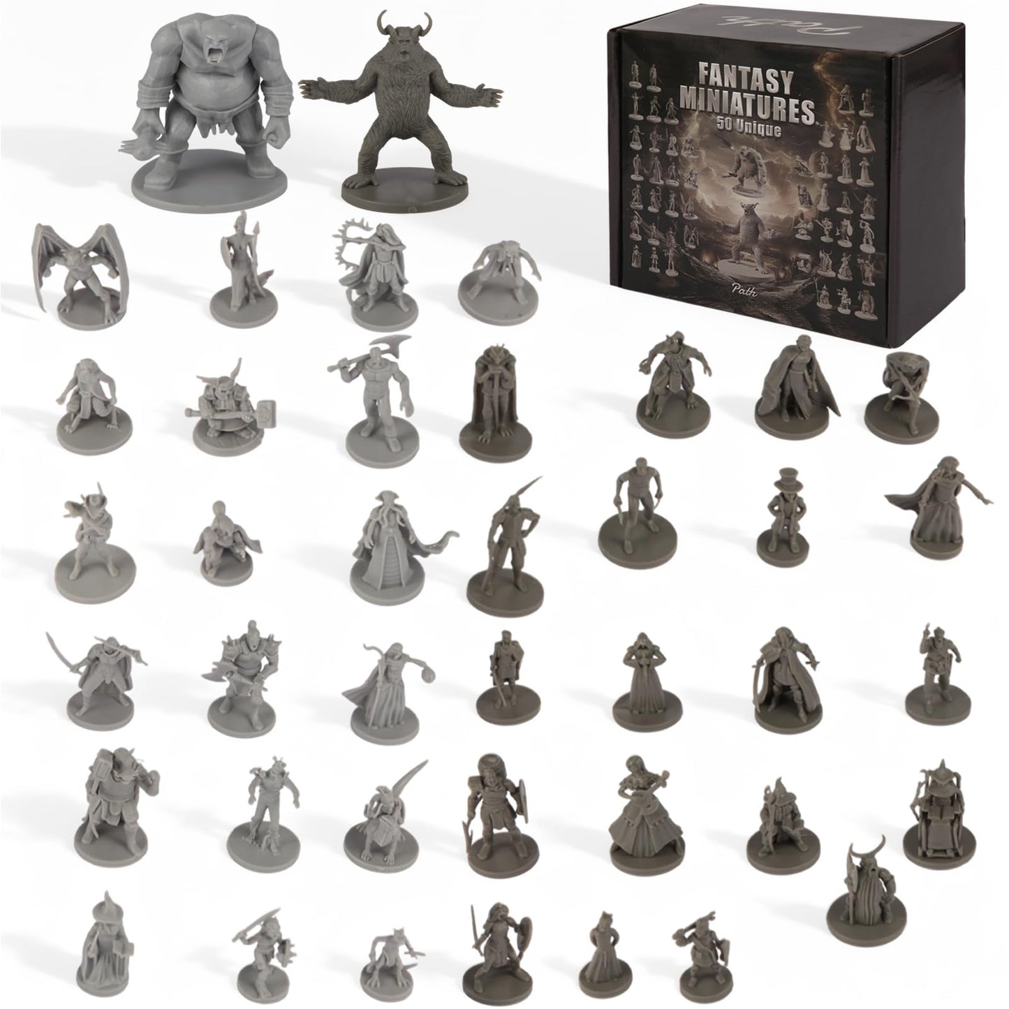 Path Gaming 50 Unique Miniatures Fantasy Tabletop RPG Figures for Dungeons and Dragons, Pathfinder Roleplaying Games, Bulk Unpainted