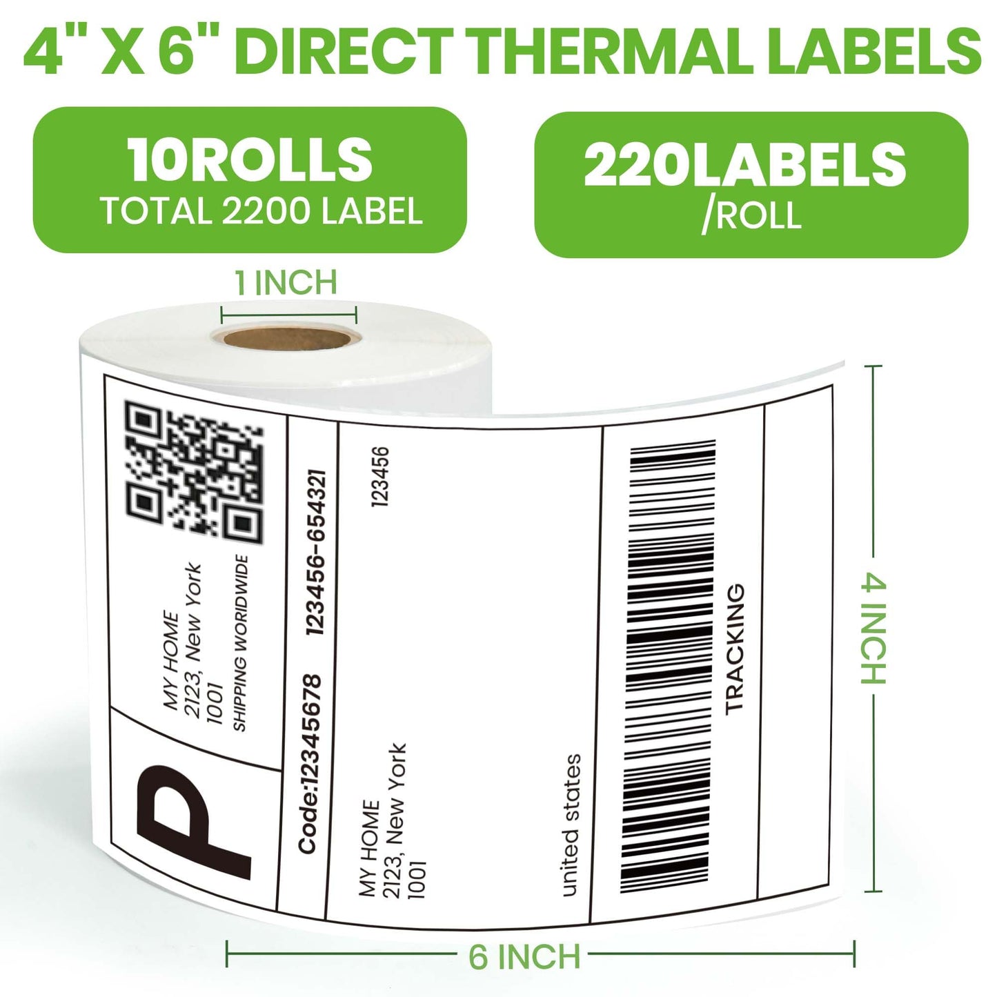 TAPEBEAR 4x6 Direct Thermal Labels 2200Labels, Top-Coated, Waterproof Oilproof, Scratch Resistant, BPA/BPS-Free, Blank Stickers Address Shipping Labels Clearly Printed for Printers, Small Business