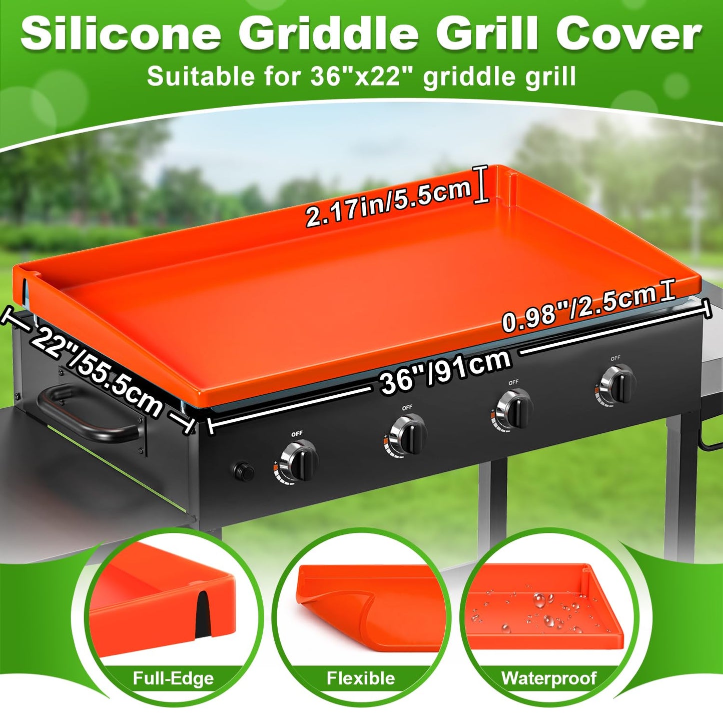 LOPNUR Full-Edge Silicone Grill Cover 36 Inch for Blackstone Griddle, Upgraded Heavy Duty Food Grade Silicone Mat for Blackstone Griddle Accessories, Protects Outdoor Grill from Dust and Rust Yearly