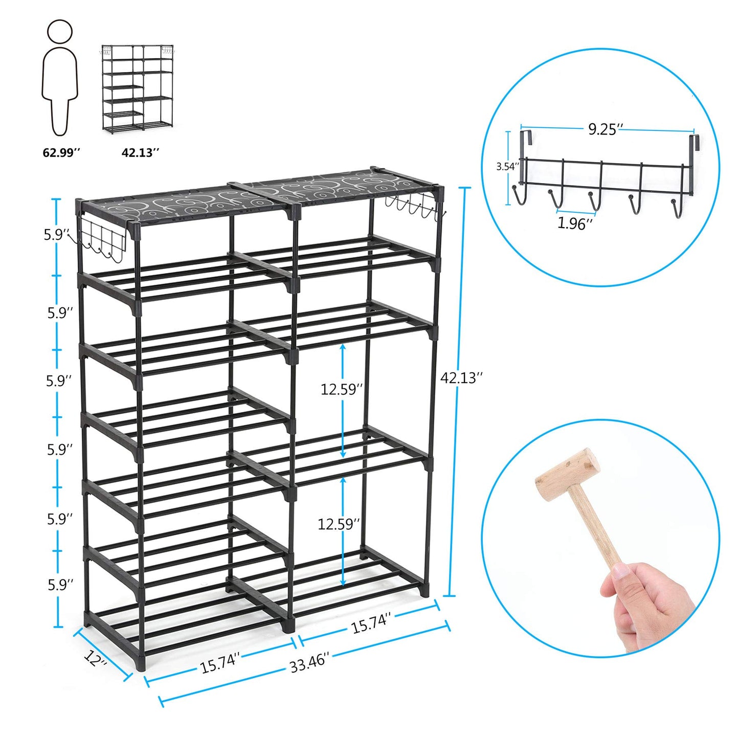 Tribesigns Shoe Rack Shoe Tower Shoe Shelf Shoe Storage Organizer Unit Entryway Shelf Stackable Cabinet 24-30 Pairs 7-Tier Durable Metal Shoe Rack Boots Organizer