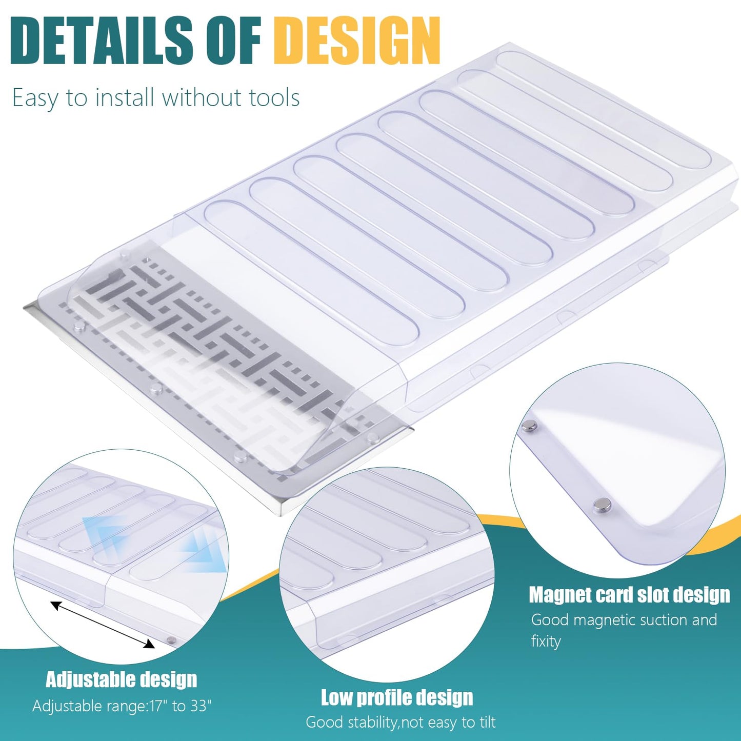 Magnetic Air Vent Extender for Under Furniture with 5 Secured Neodymium Magnets Floor Register Extends from 17" Up to 33", Floor Vent Deflectors for Home Floor