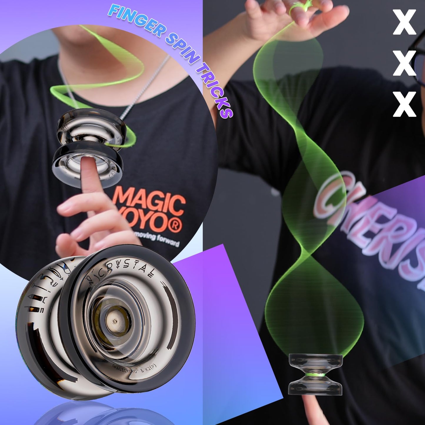 3 Pack of Yoyo K2 Crystal, Responsive Yoyos for Kids Beginner, Dual Function Yoyos with Replacement Unresponsive Yoyo Bearings for Advanced Player+Bearing Removal+18 Yoyo Strings+3 Bags