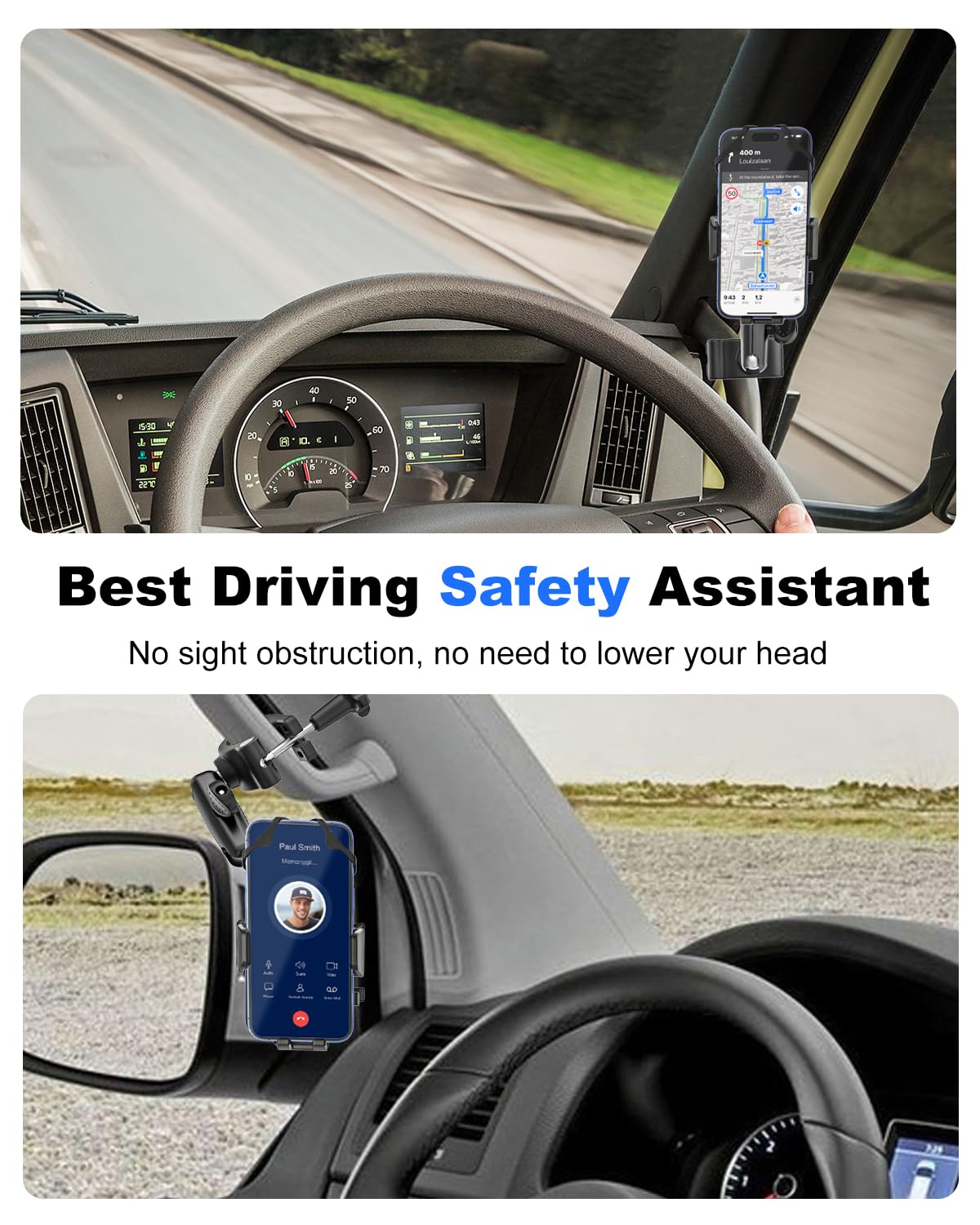 Kolasels A Pillar Grab Handle Phone Mount for Car/Truck [Shockproof Metal Arm] Universal Phone Clip Phone Holders for Your Car, Truck, Picku, Suv, Van, Excavator, Front Loader, Fit for iPhone 16 15 14