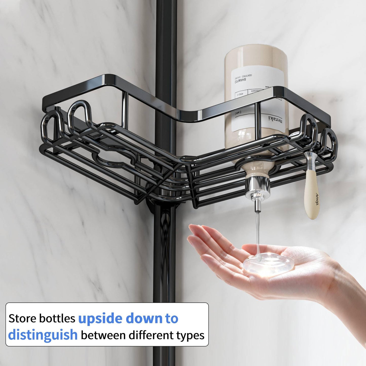 H Hawsam Shower Caddy Corner Tension Pole with 4 Tier Metals Baskets Rustproof Shower Shelves Corner Standing Large Bathroom Shower Storage Organizer Shelf Adjustable Height from 32 to 123 In