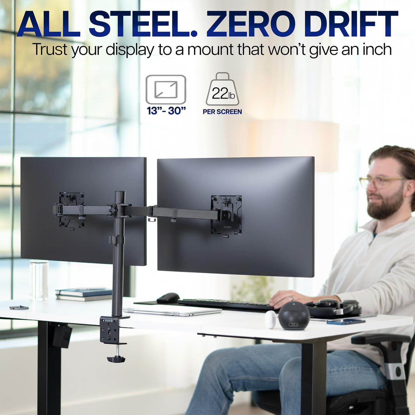 VIVO Dual Monitor Desk Mount, Heavy Duty Fully Adjustable Stand, Fits 2 LCD LED Screens up to 32 inches, Black, STAND-V032