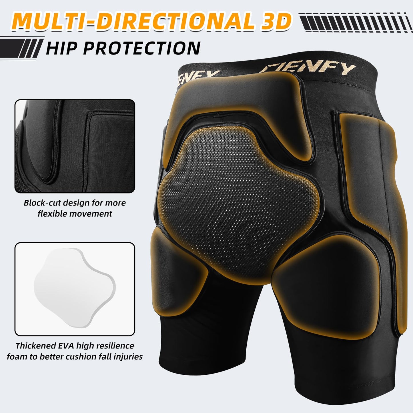 Cienfy 3D Hip Protective Padded Shorts EVA Tailbone Pad Impact Gear for Skiing Skating Snowboarding Skateboarding(X-Large)