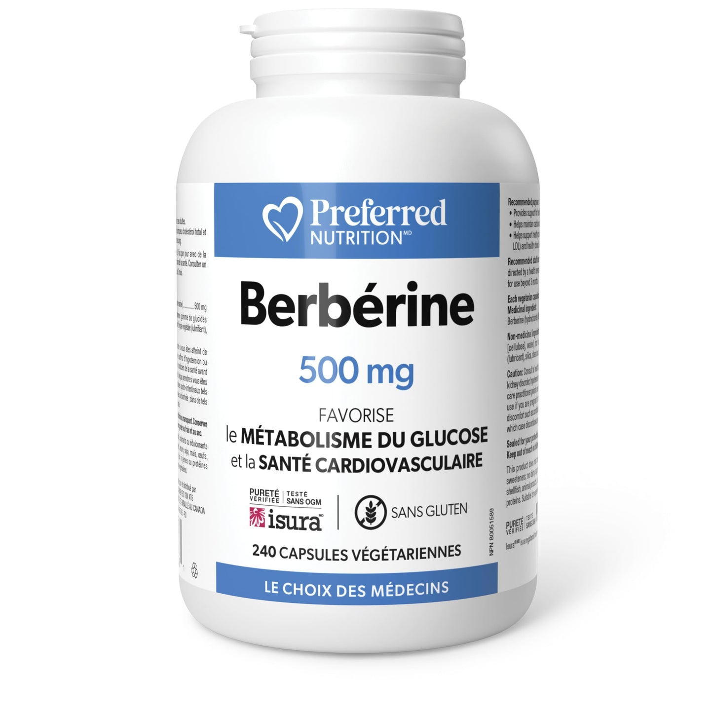 Preferred Nutrition® Berberine MAXIMUM POTENCY 1000 mg per Serving (2 caps, 500 mg each) VALUE SIZE 240 Vegetarian Capsules, Canadian Company