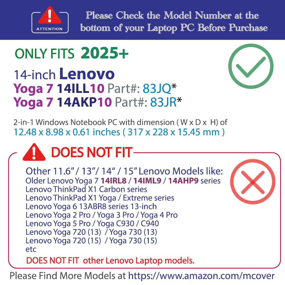 mCover case ONLY Compatible for 2025~2026 14-inch Lenovo Yoga 7 2-in-1 14ILL10 | 14AKP10 Series Windows Notebook Computers (NOT Fitting Any Other Models) (Clear)