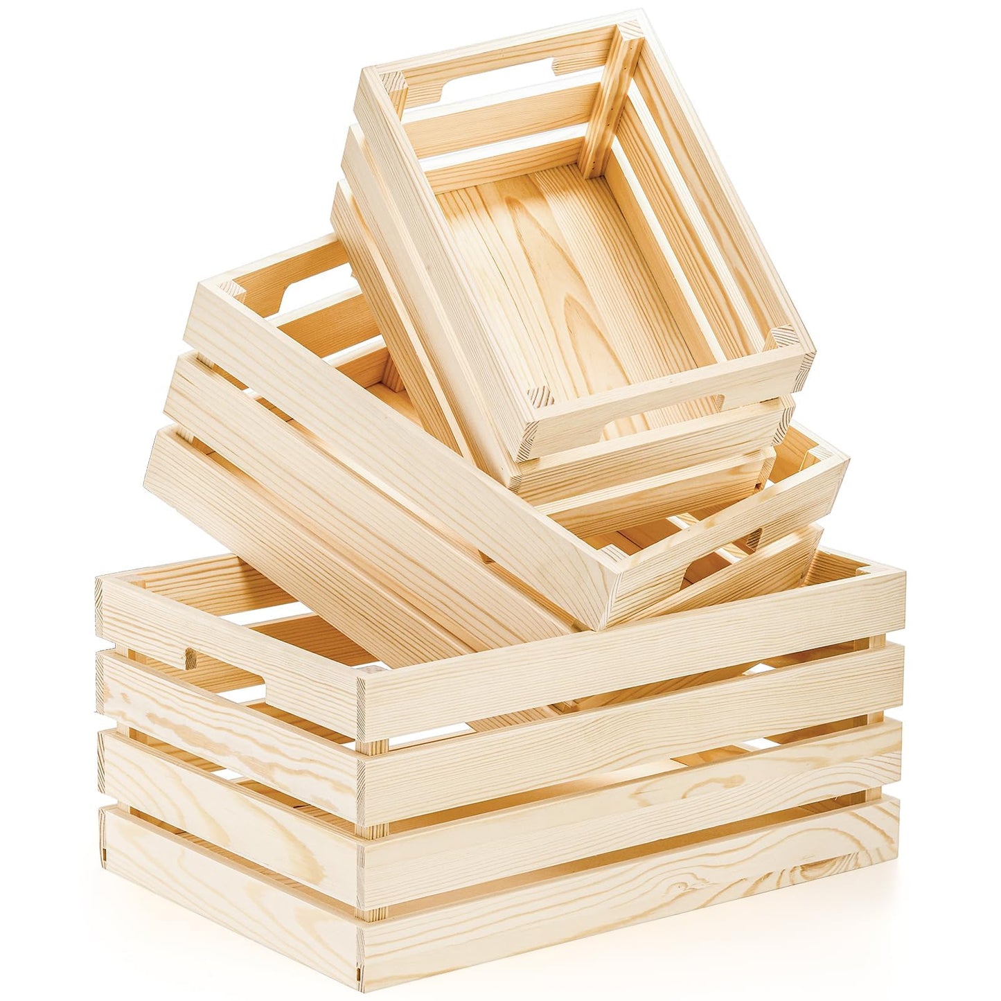 YOUEON Set of 3 Rustic Wooden Nesting Crates with Handles, Decorative Wooden Crates, Crate Box Wooden Storage Box for Kitchen, Office, Bedroom, Closet, Rustic Country Decor
