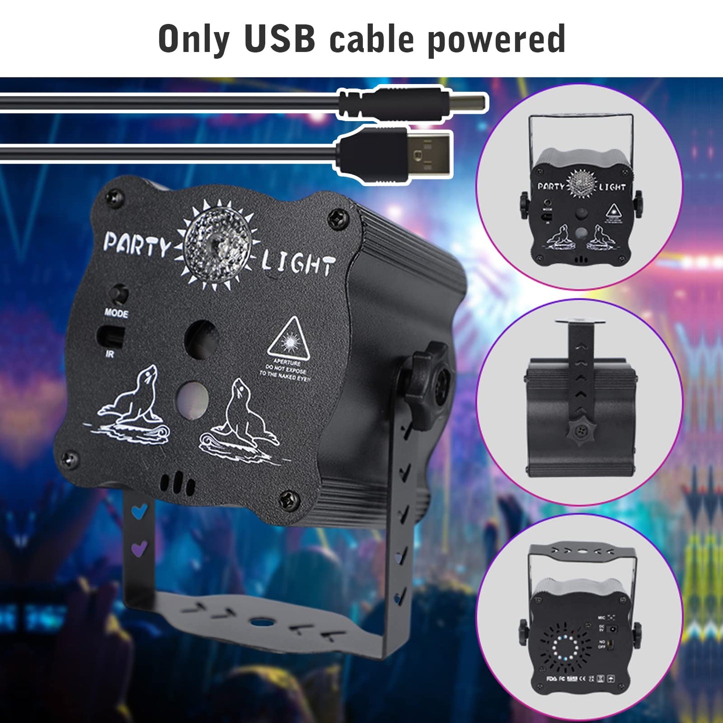 Couvkadl DJ Disco Light, Stage Party Lights, Laser Light Sound Activated RGB Led Flash Strobe Projector with Remote Control for Christmas Birthday Parties - USB Powered