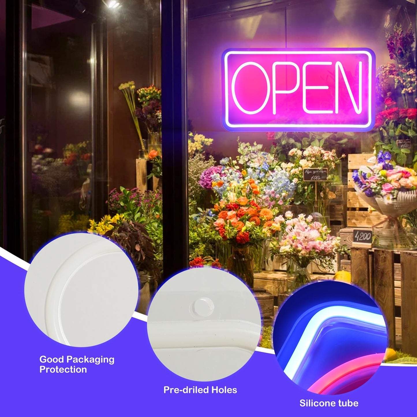 Rdutuok Led Neon Open Signs for Business,42x22cm Light Up Open Signs Advertisement Board Electric Display Sign Powered by USB with ON/OFF Switch for Stores Window Bars Cafes Hotels (Horizontal)