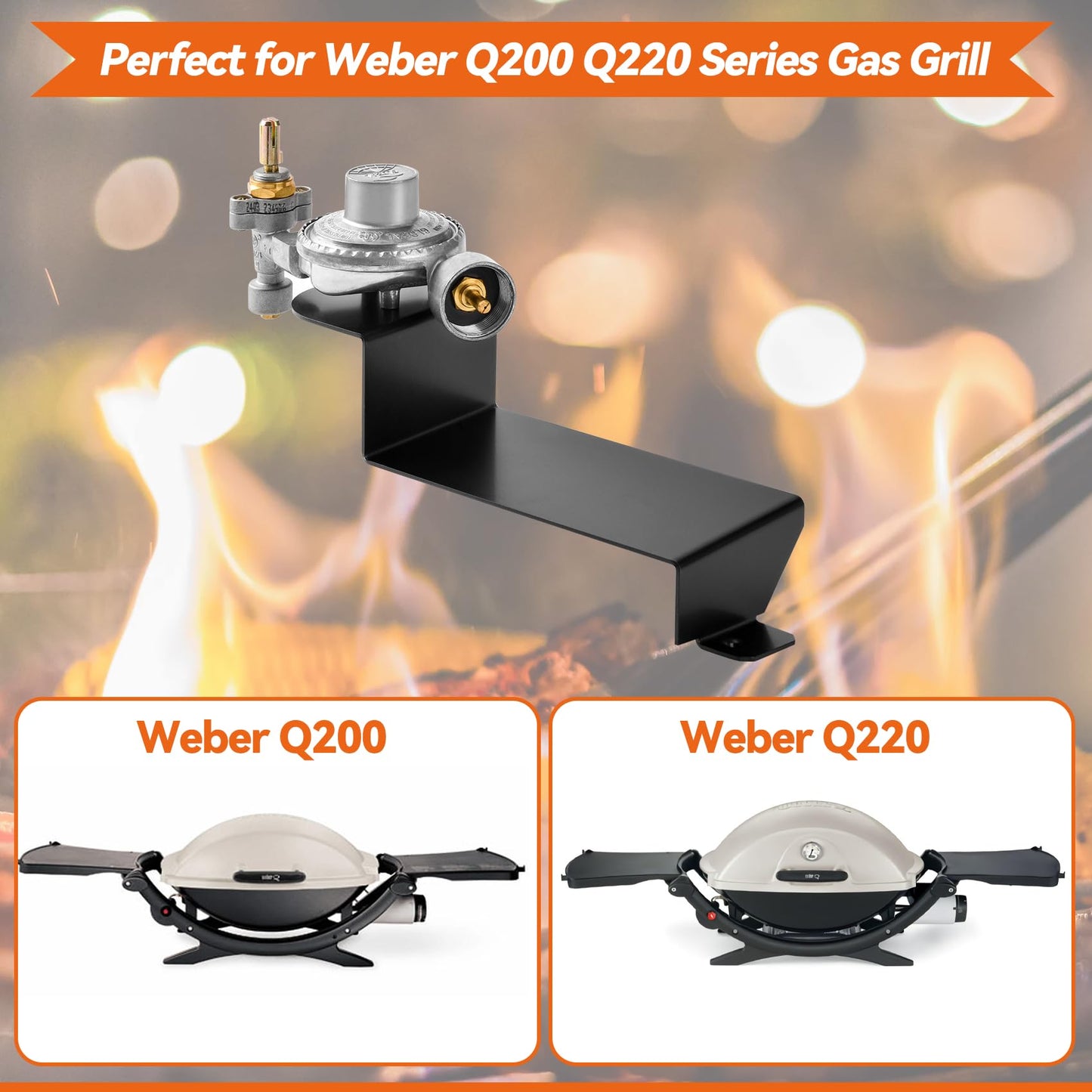 Bbcuepro 80476 Gas Grill Valve Regulator Assembly for Weber Q200 Q220 Series Grills - Grill Valve Regulator Replacement for 396001 396002 566001 566002 566801 Gas Grills