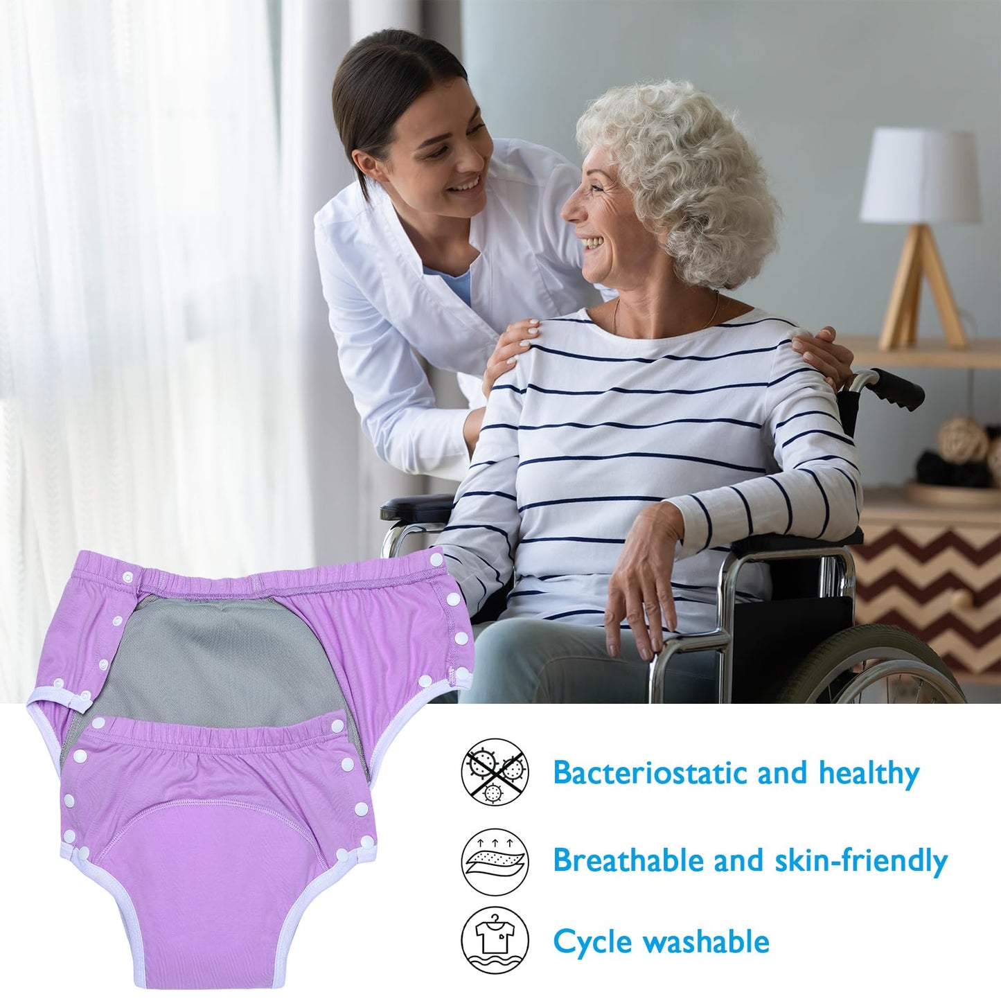 Timgle 8 Pcs Reusable Adult Diapers for Women Incontinence Adults Leak Proof Cotton Cloth Underwear Washable Absorbency Underpants Briefs Overnight Urinary Incontinence Underwear(Large)