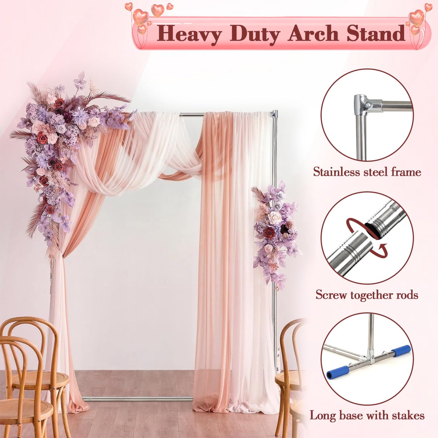 7FT Metal Arch Backdrop Stand, 6FT Wide Stainless Steel Wedding Arch Stand, Arched Backdrop Frame for Birthday Party Baby Shower Graduation Ceremony Decoration Balloon Arch Stand