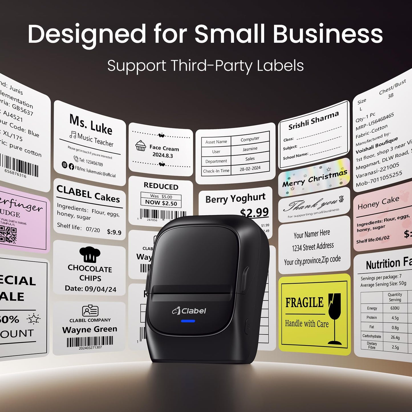 CLABEL Label Maker Machine with Tape: 221B Inkless Label Printer Handheld Barcode Printer Compatible with Phone & PC for Retail School Office Organization Label Makers with APP