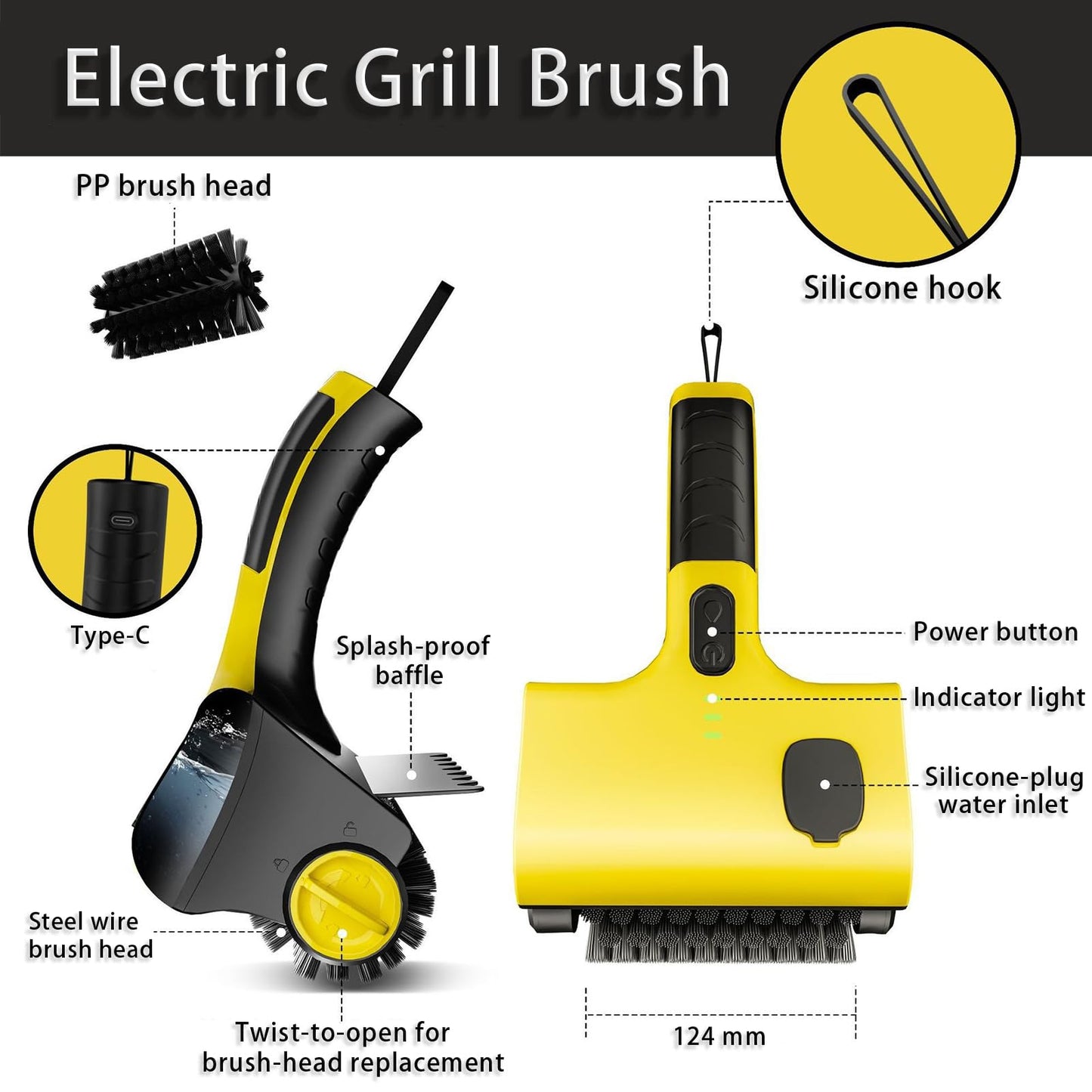 2 in 1 Cordless Rechargeable Electric Grill Brush, 360° Rotating Heads Adjustable Speed Barbecue Cleaner