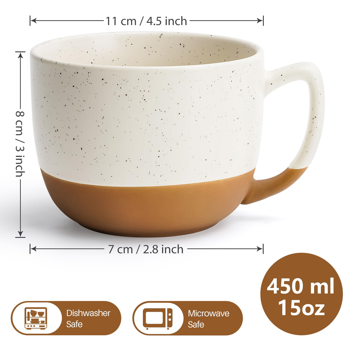MIAMIO – 450 ml, Set of 4 Ceramic Latte Mug – Elegant Modern Coffee Mug Set for Cafe, Latte, Tea, Hot Cocoa - Drinks Dishwasher & Microwave Safe – Aura Collection (Creamy Cocoa, Coffee Mugs(4X))