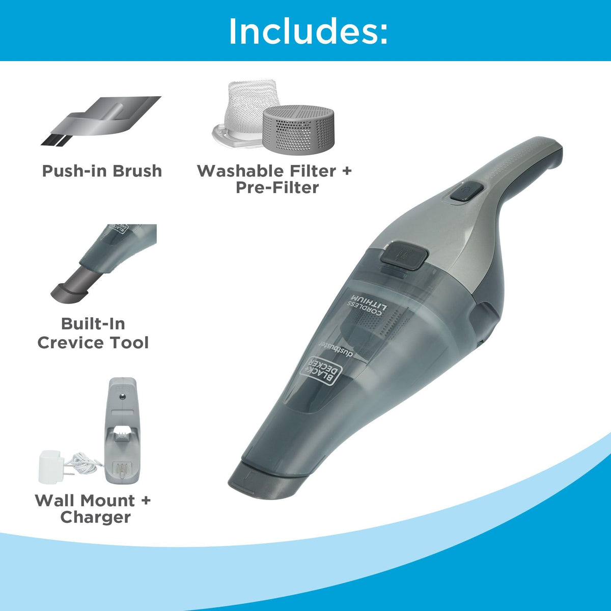 BLACK+DECKER Dustbuster Handheld Vacuum, Cordless, Dark Grey (HNVC220BCZ01)