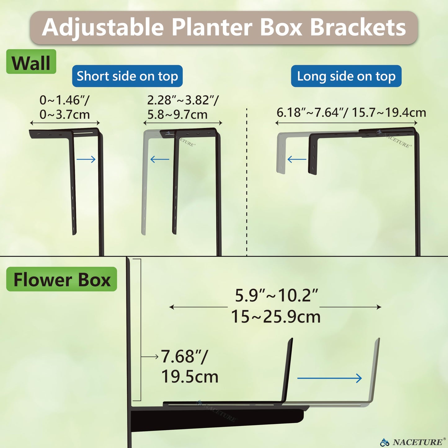 Window Box Brackets for Railing- 4 Pcs Adjustable Planter Box Brackets- Sturdy, Stable Flower Box Brackets for Railings, Balconies and Fences- Upright Railing Plant Holder Brackets (Black 4 Pack)