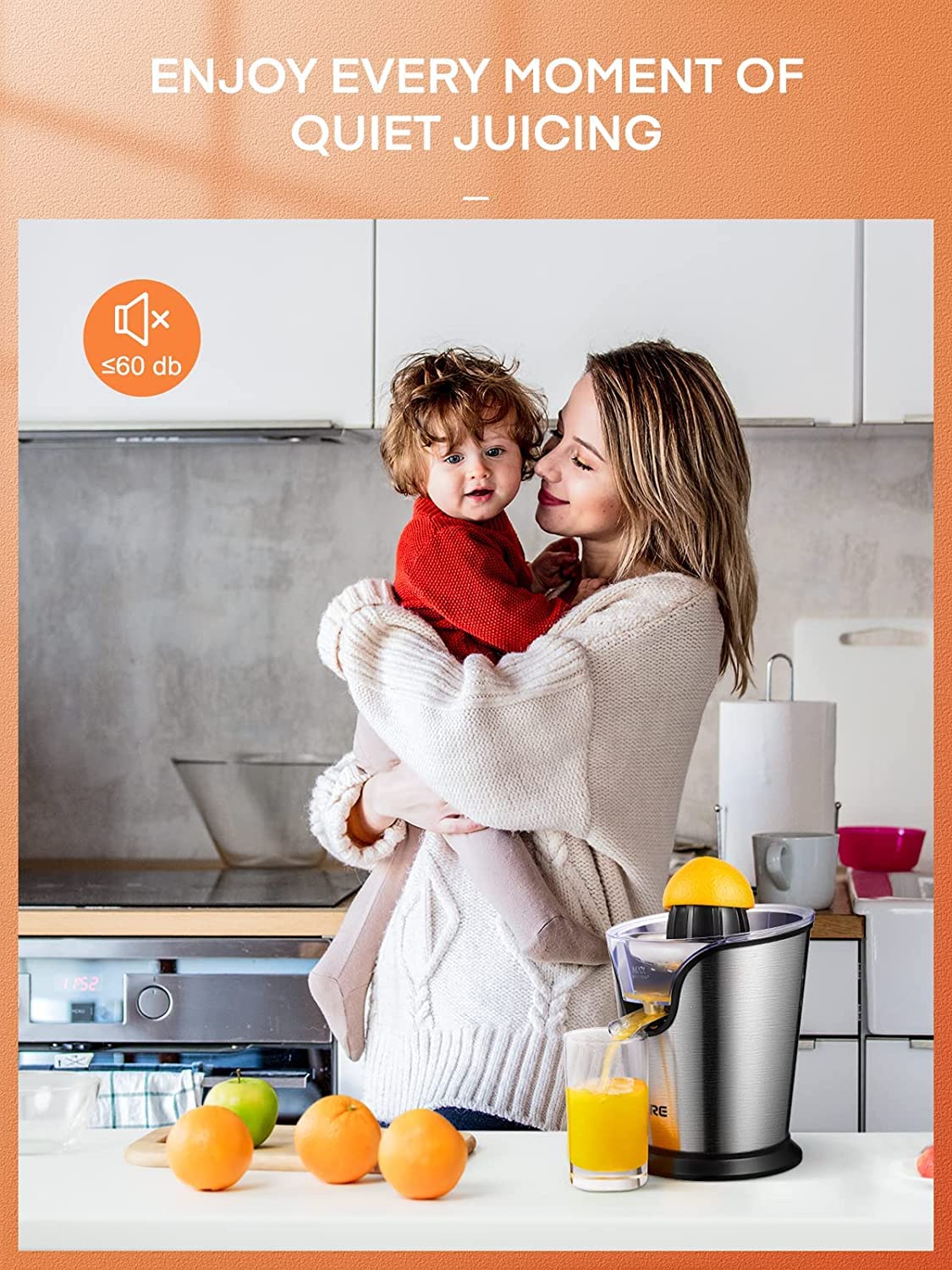 FOHERE Electric Citrus Juicer, Orange Juicer Machine with 2 Size Cones, Stainless Steel Citrus Press Juicer for Orange Lemon Grapefruit Lime, Compact Juicer Squeezer, Anti-Drip Spout & Ultra Quiet Motor