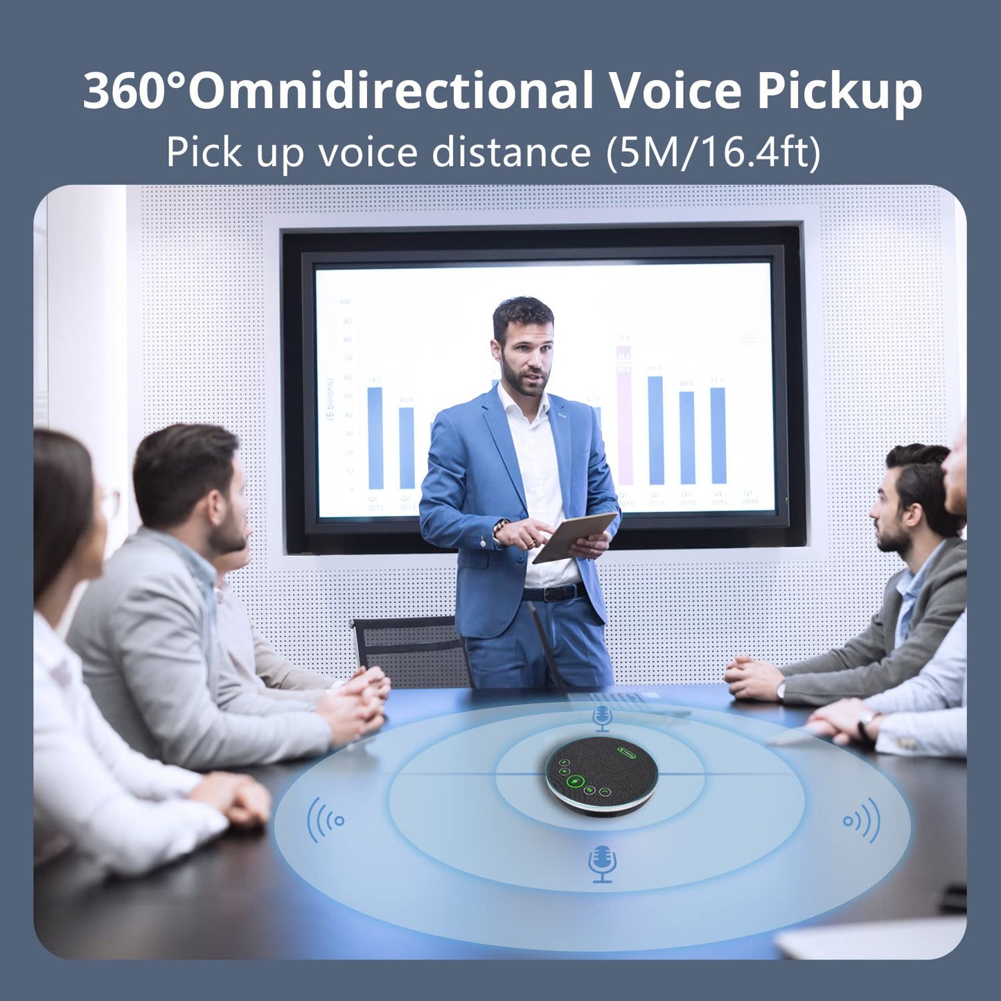 Bluetooth Speakerphone Conference Microphones, TONGVEO Wireless Conference Speaker 360°Voice Pick up with 4 AI Noise Cancellation Mics USB/Dongle/Bluetooth Connection 4 Hour Call Time for 8-12 People…