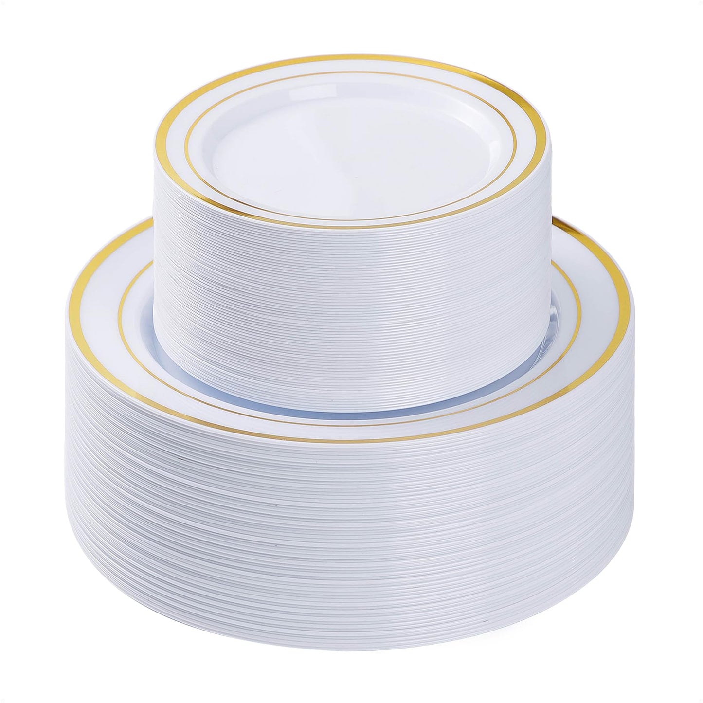 BESTVIP 100PCS Gold Plastic Plate, Disposable Party Plates with 50 Dinner Plates and 50 Dessert Plates, Plastic Plate for Parties, Wedding and Birthday