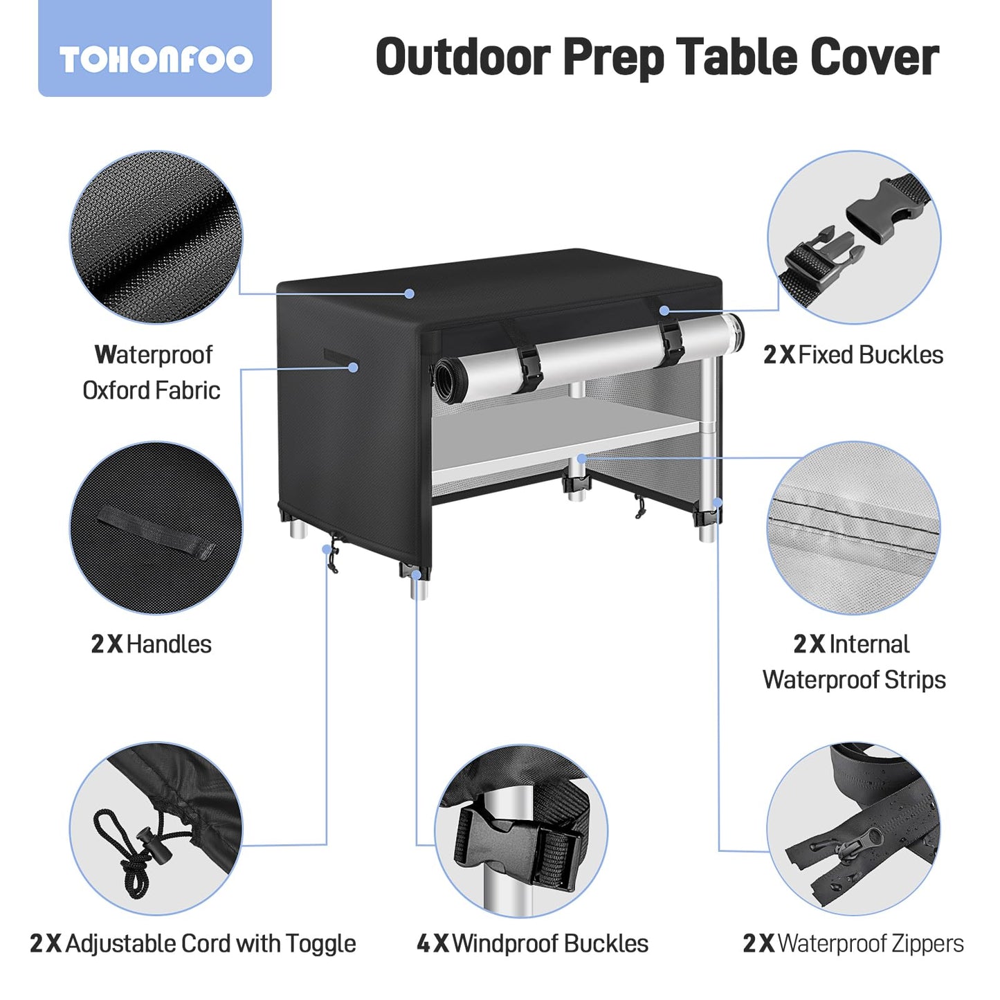 TOHONFOO Outdoor Prep Table Cover with Split Zipper - Waterproof Stainless Steel Metal Table Cover for Outdoor Dining, Grill & Cart - 72" L x 30" W x 35" H