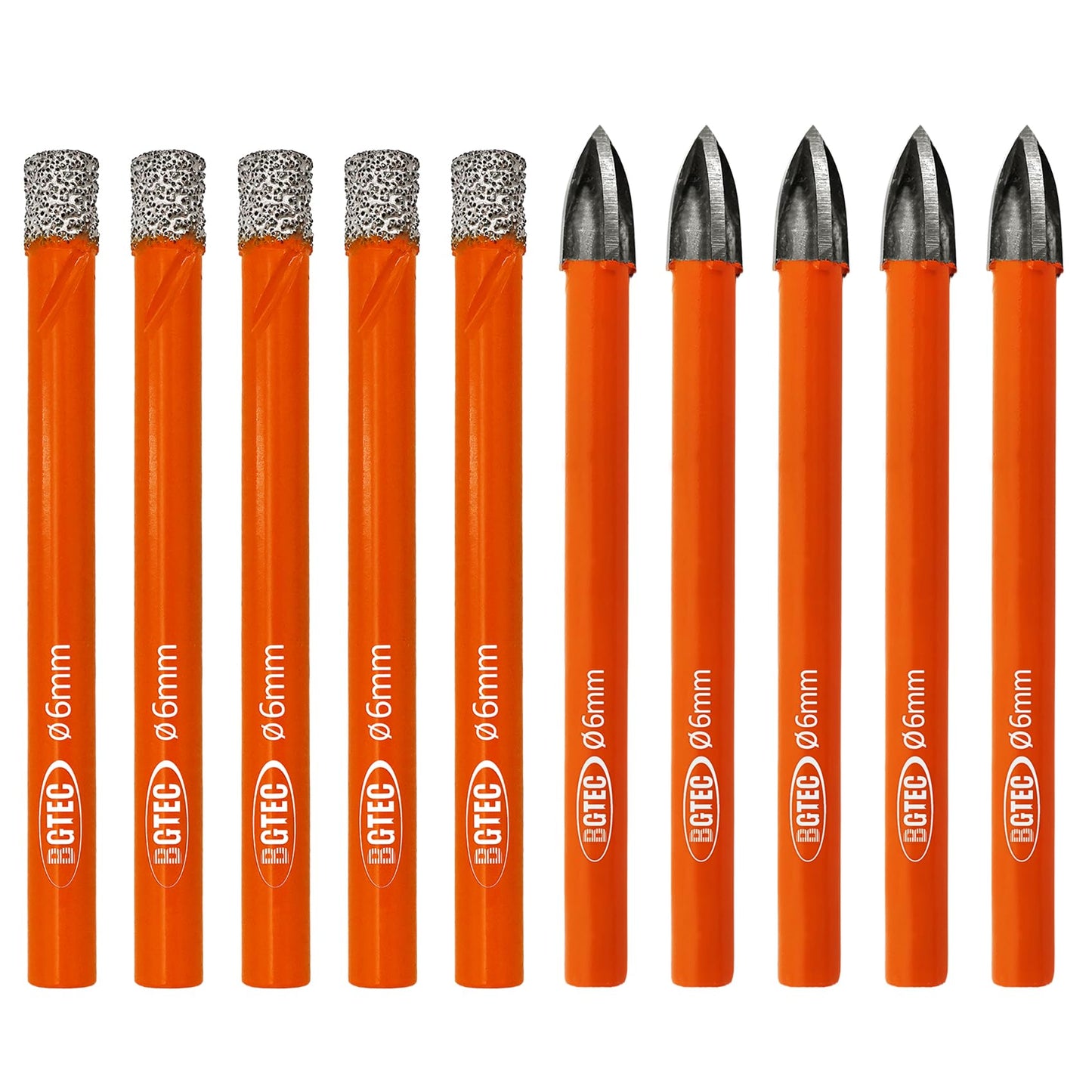 BGTEC Dry Diamond Drill Bits Set - 5pcs 1/4" Tile Drill Bits and 5pcs 1/4" Carbide Drill for Granite Marble Porcelain Ceramic