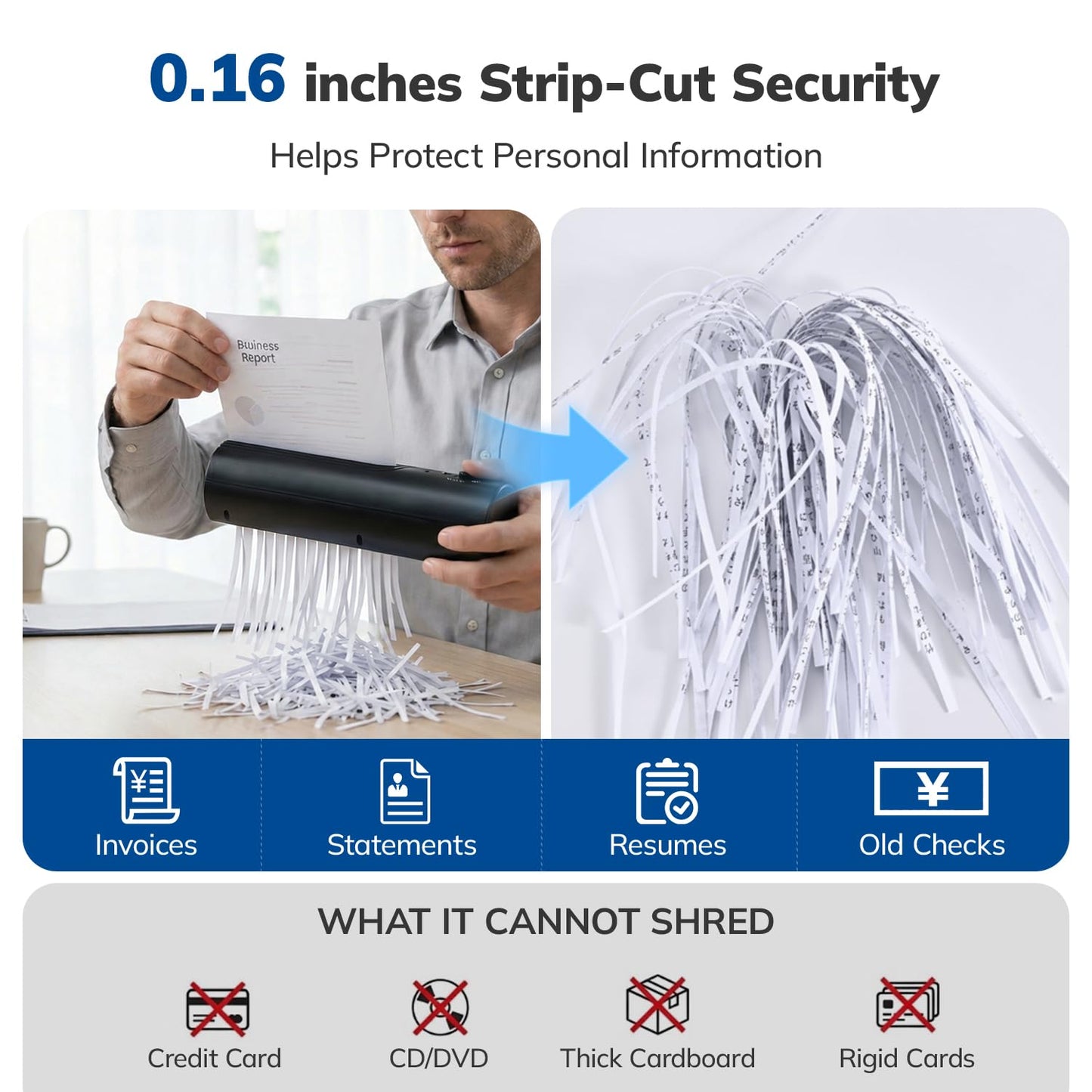 Umimile Mini Paper Shredder, Portable Paper Shredder for Home, 3-Sheet Strip Cut 4mm, Small Shredder with Forward & Reverse and Overheat Protection (White) (Black, S)