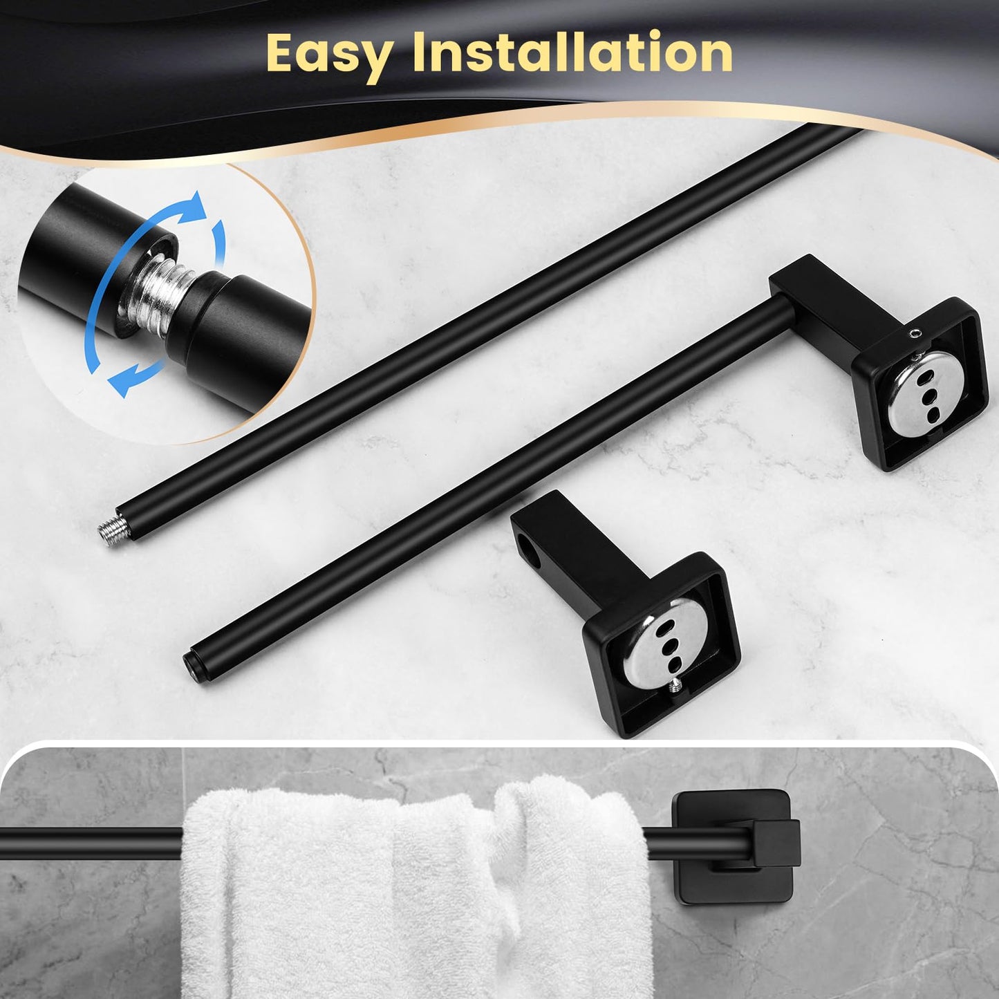DEGULAS Bath Towel Bar, 24 Inch Matte Black Stainless Steel Towel Racks, Sturdy Wall Mounted Bath Towel Holder for Bathroom,Kitchen, 2 Pack Towel Bars