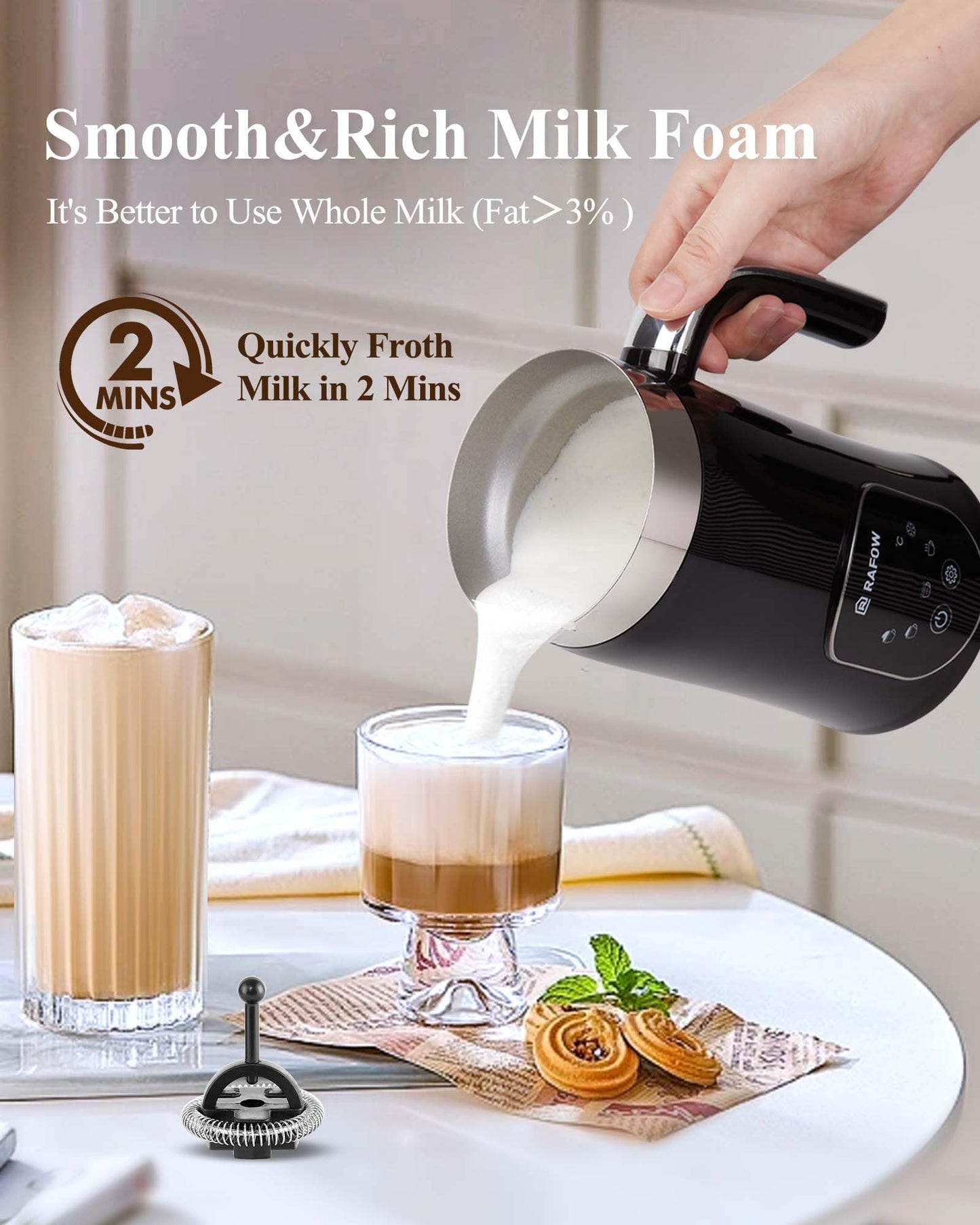 5-in-1 Milk Frother Electric Steamer: Automatic Magnetic Foamer with Hot Foam Cold Froth for Cappuccino Latte Matcha - 350ml Large Capacity Milk Warmer Chocolate Heater Stainless Steel