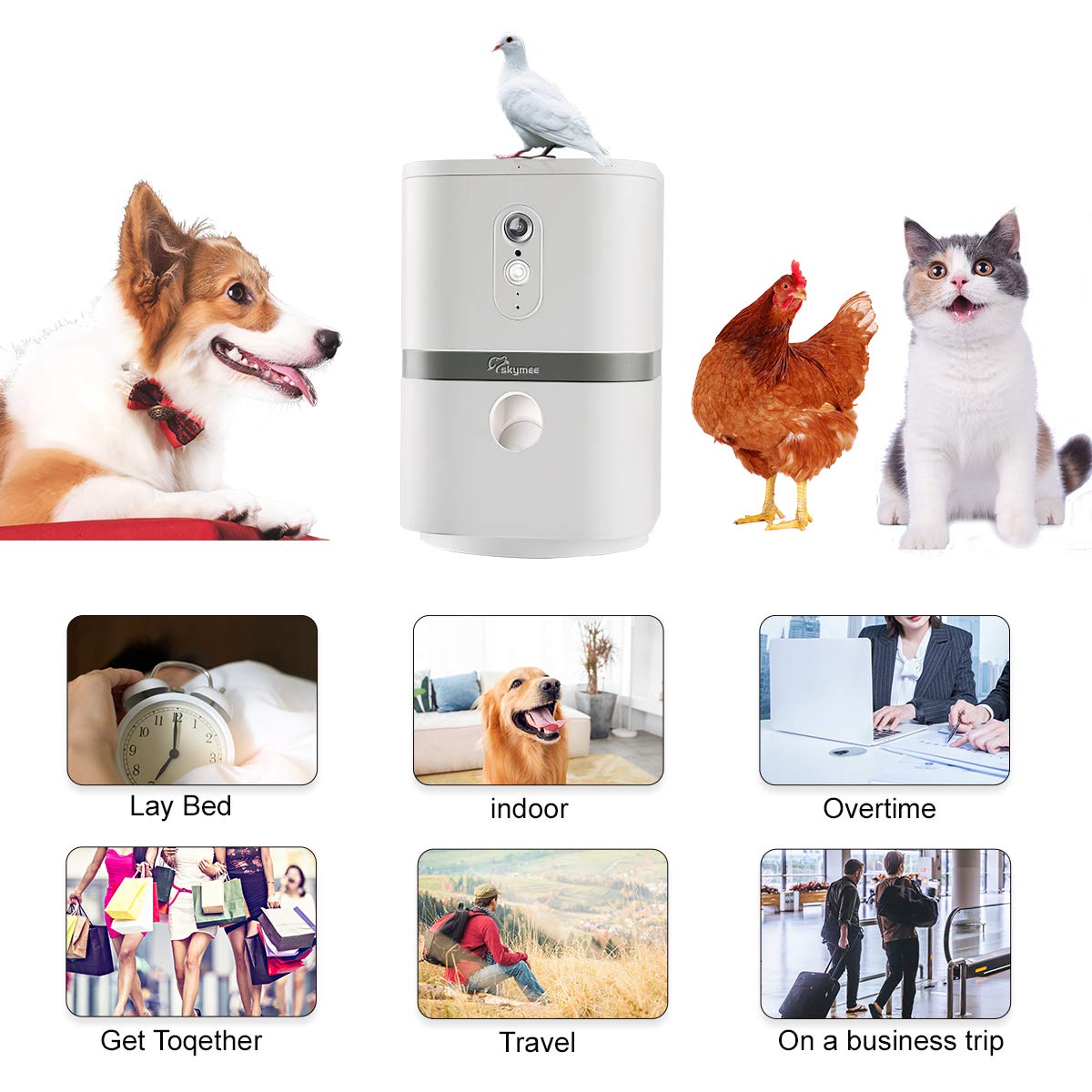 SKYMEE Dog Camera Automatic Treat Dispenser, WiFi HD Full Pet Camera with Pan Zoom and Night Vision for Dogs and Cats,Compatible with Alexa(Petalk Ai II)