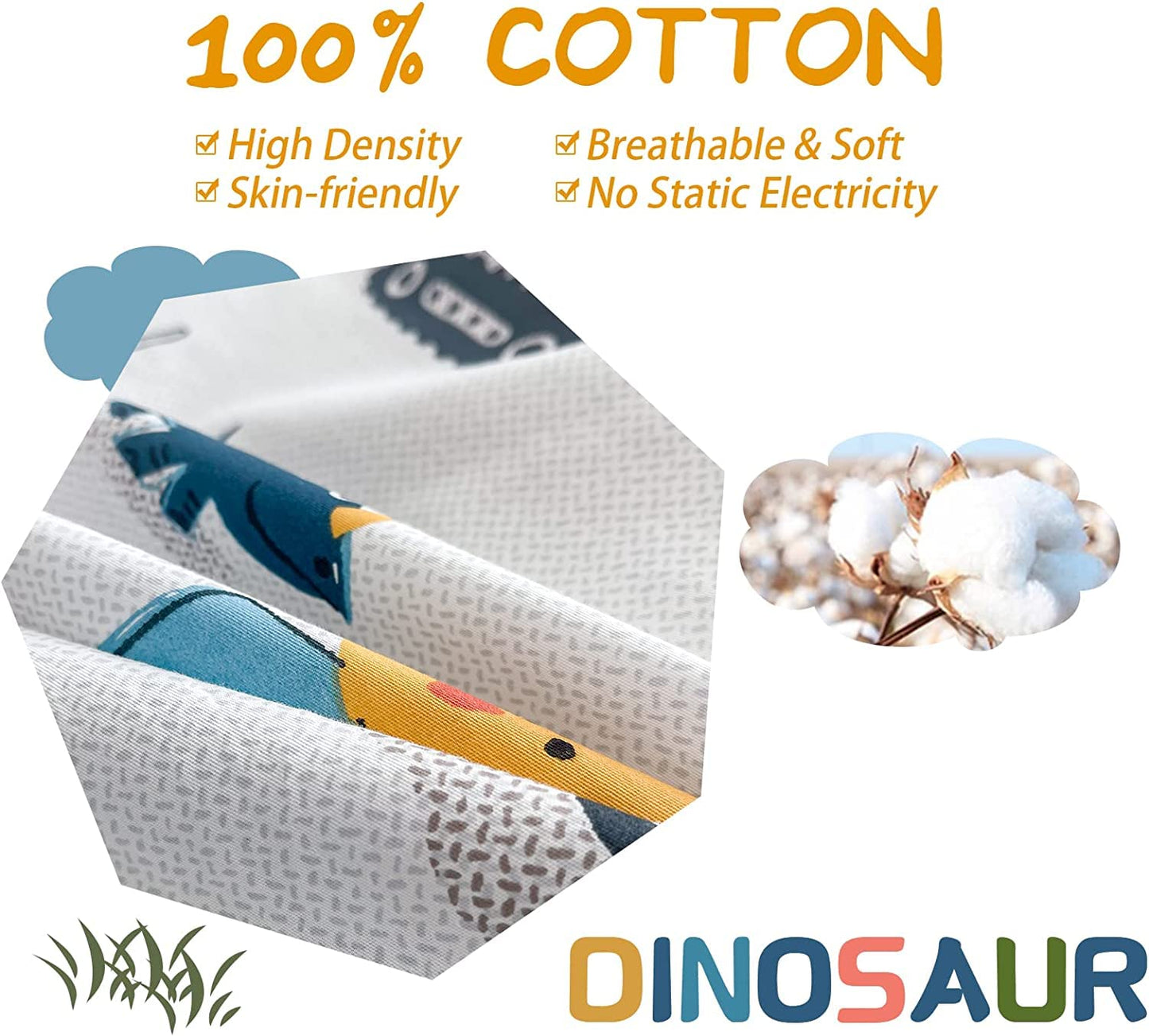 DJY Dinosaur Kids Duvet Cover Set Full Size, 100Percent Cotton Dino Truck Car Bedding Set for Boys Girls, 3 Pieces Reversible Dinosaur Comforter Cover Set (1 Duvet Cover+2 Pillowcases)