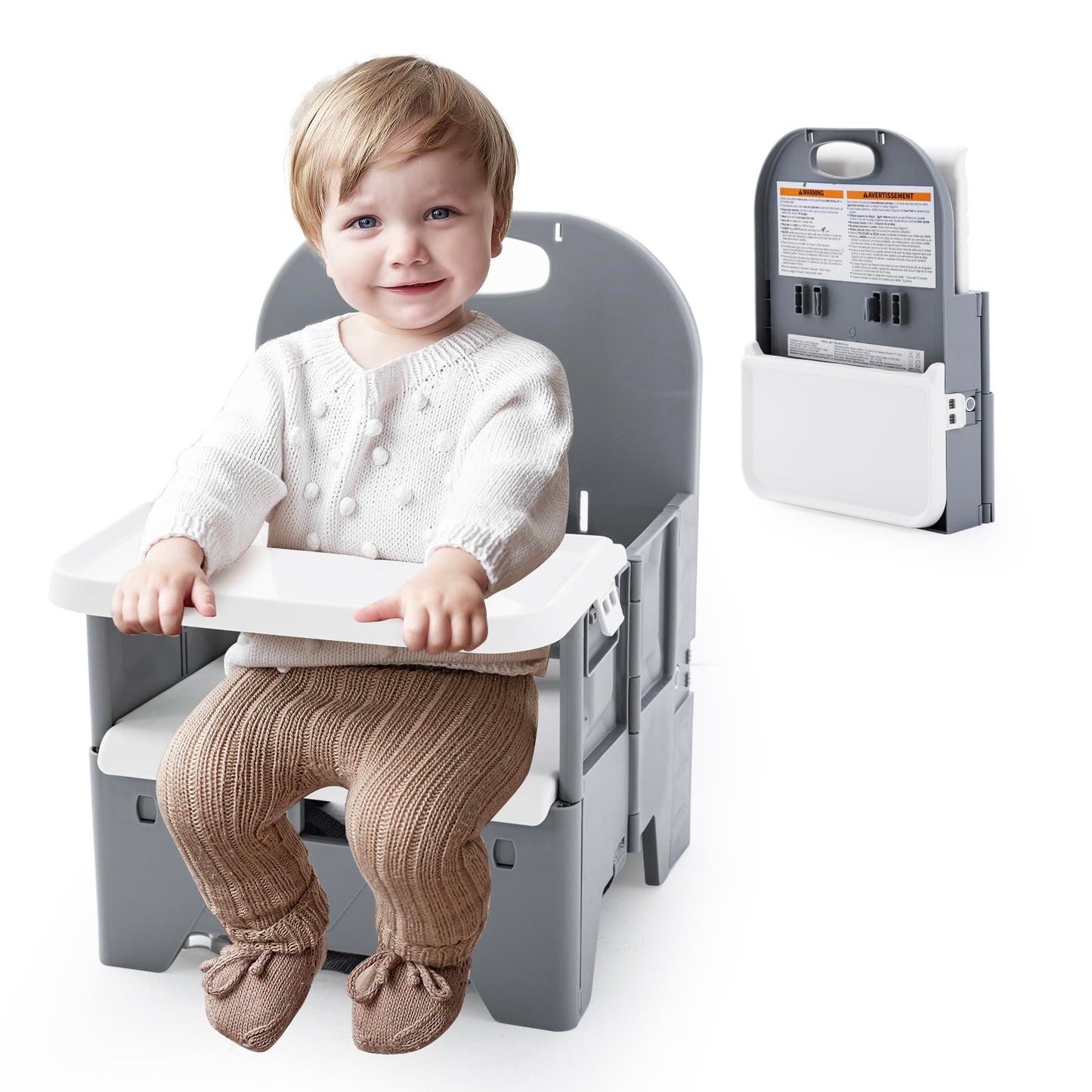 Compact Folding Floor Seat for Dining Table,Travel Booster Seat for Baby,Full Body Washable, Portable Highchair Easy Fold and Go,Gray