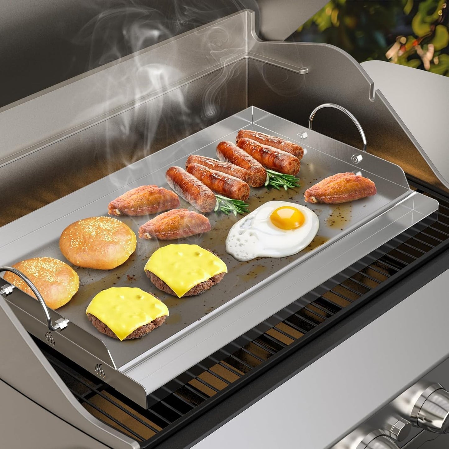 Onlyfire Griddle and Cooking Tool Kit, 18"×12.5" Outdoor Flat Top Griddle Plate with BBQ Scraper, Spatula and Scouring Pad for Gas and Charcoal Grills