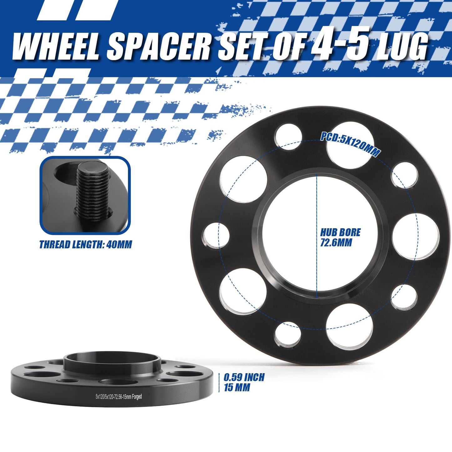 JiiinMiiin 5X120 Wheel Spacers, 2PCS 15mm Hubcentric Forged Adapters for E36 E46 E90 E92 E60 318i 323i 325i 328i 330i 335i 525i 545i Thread Pitch M12x1.5 Hub Bore 72.56mm