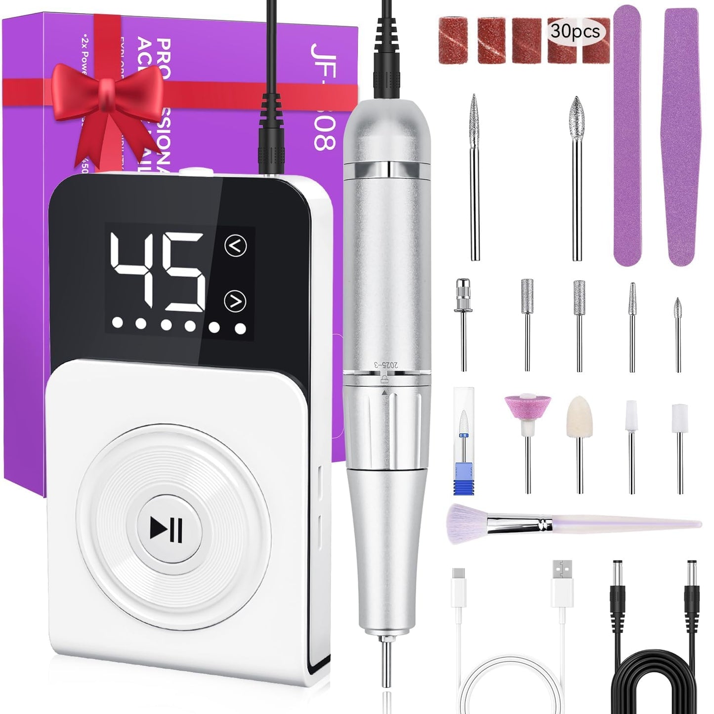 Cadrim Electric Nail Drill Professional 45000RPM, 2025 Upgraded-Speed Control Disc,Rechargeable Electric Nail File for Acrylic Gel Nails, Portable Nail Drill Kit, Efile Nail Machine for Salon Home