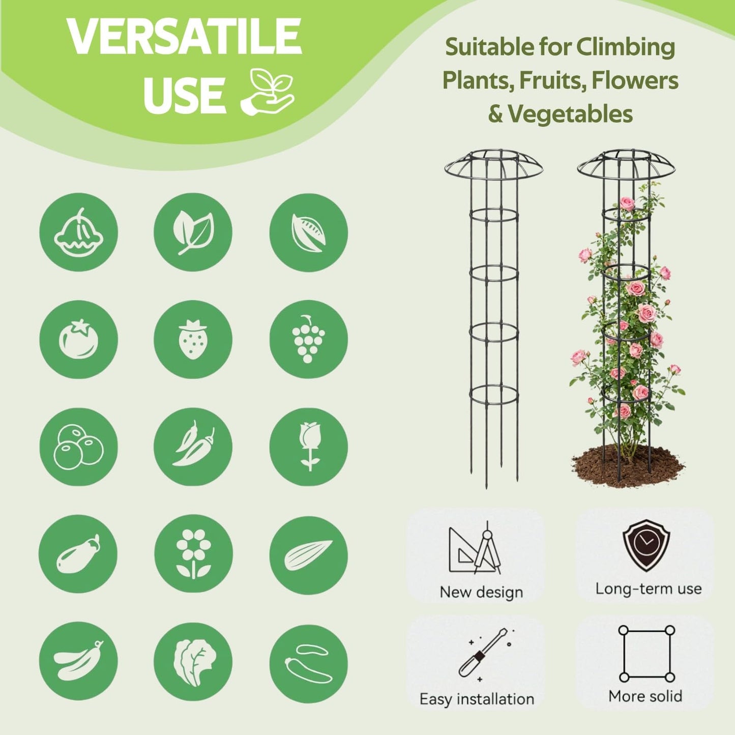 Glazeal Garden Trellis for Climbing Plants Outdoor - Unique Mushroom Top Round Trellis for Indoor Potted Plant - 64" Tall Rustproof PE Coated Metal Pipe Obelisk Support Ivy Vine Rose Grape Vegetable
