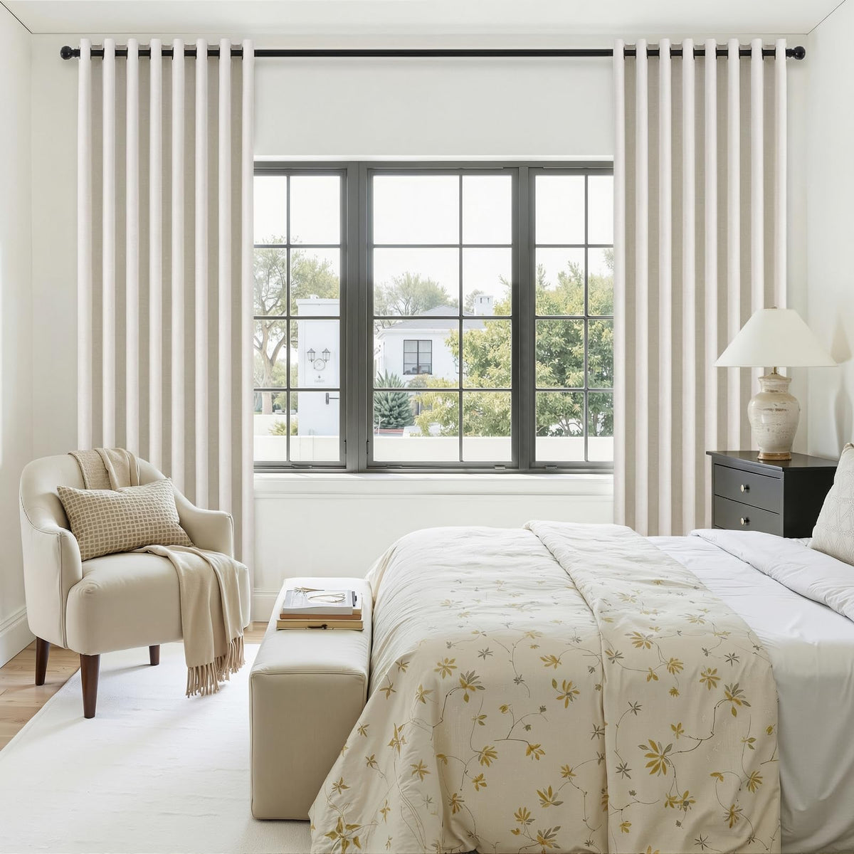 96 Inches Long Grommet 100% Blackout Curtains Linen Textured Black Out Curtains Full Light Blocking Energy Saving Linen Drapes 52Wx96L 2 Panels