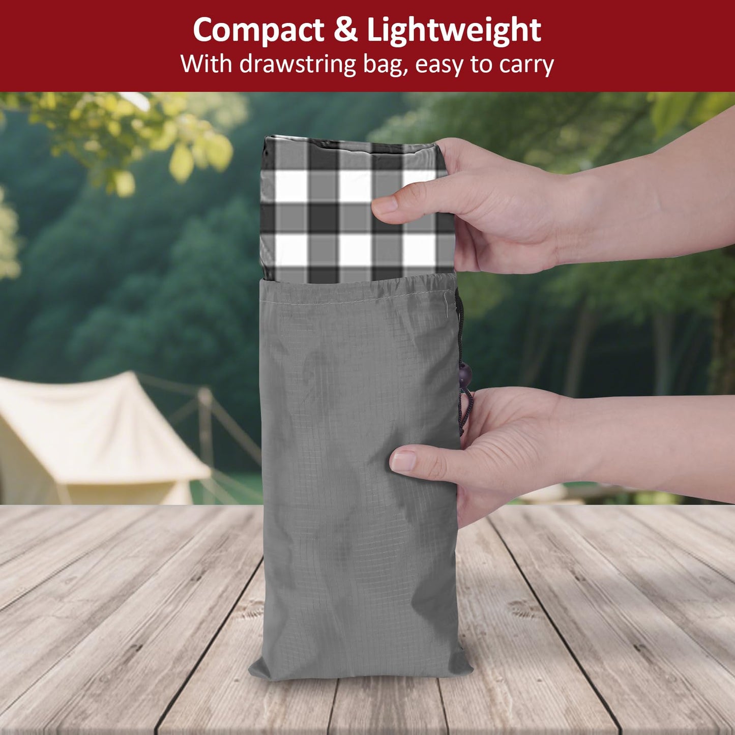 KENOBEE 8ft Picnic Table and Bench Cover, Camping Essentials RV Gear, 96 in Waterproof Windproof Outdoor Elastic All Around Tablecloth, Fitted Rectangle Tables and Seats, Black-White Checkered