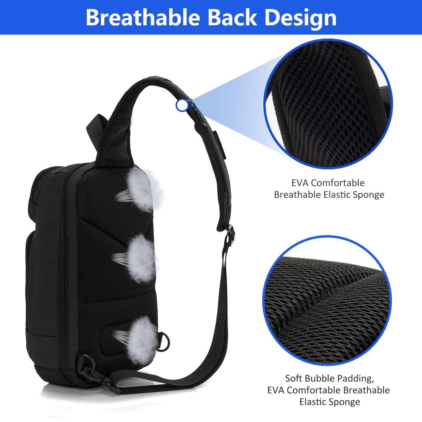 Sling Bag for Men Women, 900D Waterproof Fabric, USB Charging Port, Smart Strap with Card Pocket, Breathable Back Design for Daily Commute Travel Weekend Dates