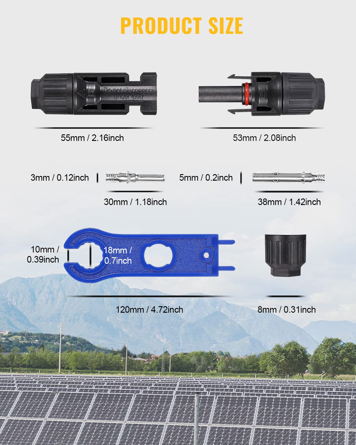 BougeRV 22 Pairs of Solar Panel Connectors with a Free Pair of spanners, Solar connectors, Male Female Connectors for Solar Cable PV Systems,Suitable for 14AWG-10AWG Solar Cables
