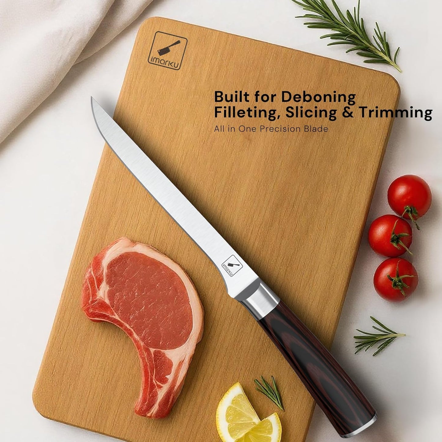 imarku Boning Knife, German High Carbon Stainless Steel Professional Grade Boning Fillet Knife, 6-Inch Deboning Knife, Pakkawood Handle for Meat and Poultry, Gifts for Men and Women