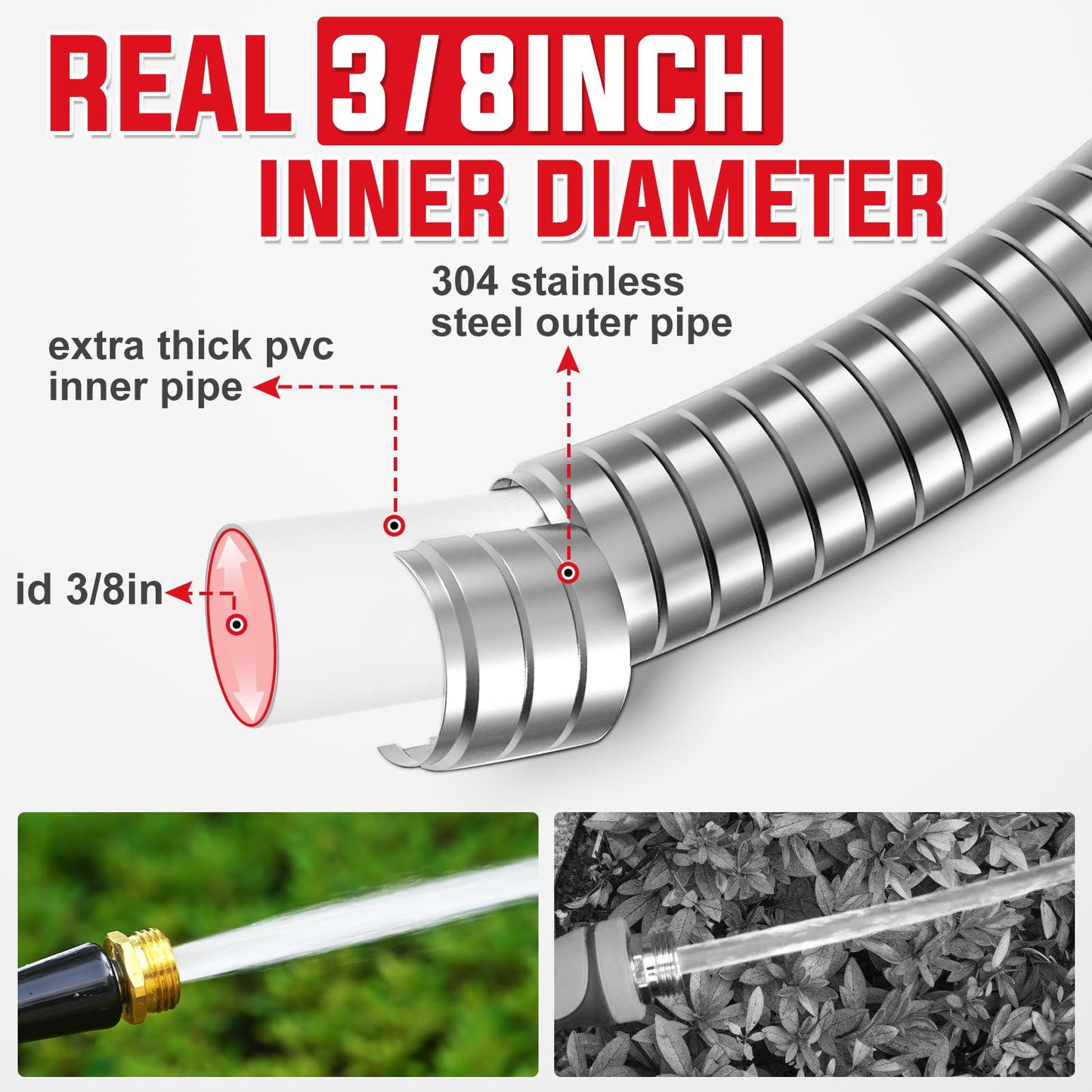 YAMATIC 75FT Stainless Steel Garden Hose with 10 Pattern Spray Nozzle, Heavy Duty Metal Water Hose, Kink-Free, Rust Resistant Hose for Yard, Lawn, RV, Outdoor