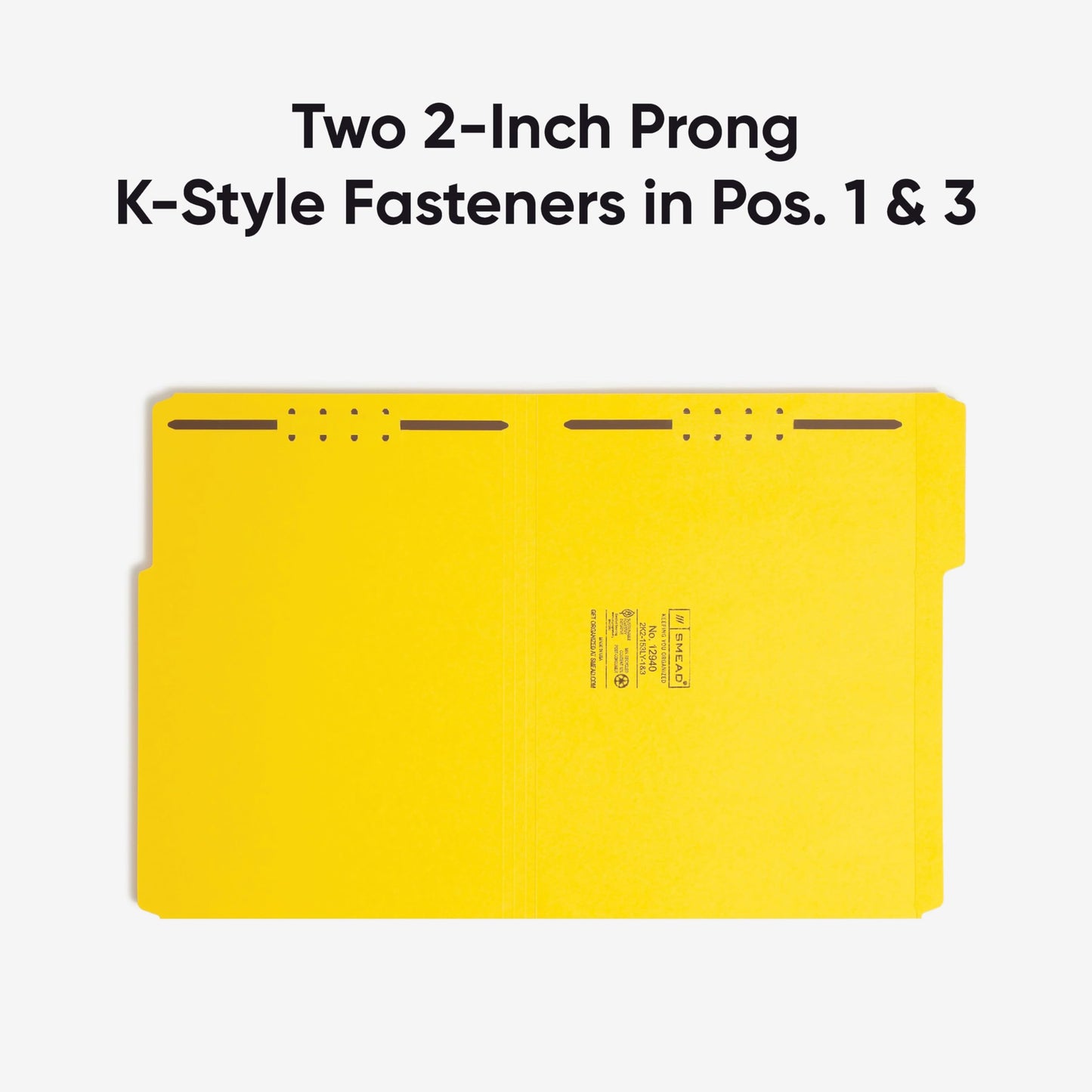 Smead Fastener, Folder Letter, Two 2-Inch K Style #1 and #3 Fasteners, 1/3 Cut Tab, Yellow, 50 Per Box (12940)
