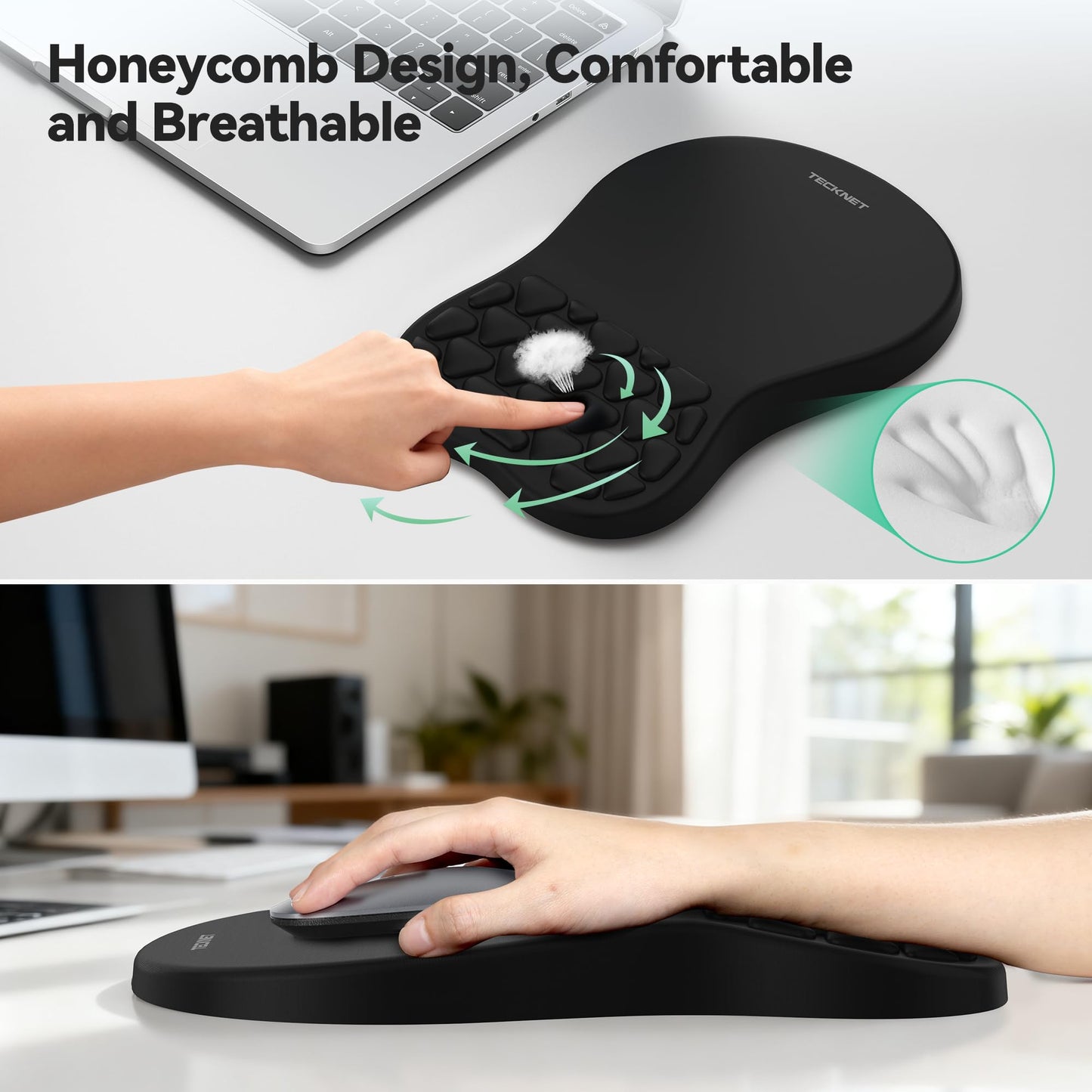 TECKNET Ergonomic Mouse Pad with Wrist Rest, Keyboard Pad and Mousepad with Wrist Support, Massage Design Effectively Relieves Carpal Tunnel Syndrome Suitable for Computers and Laptops